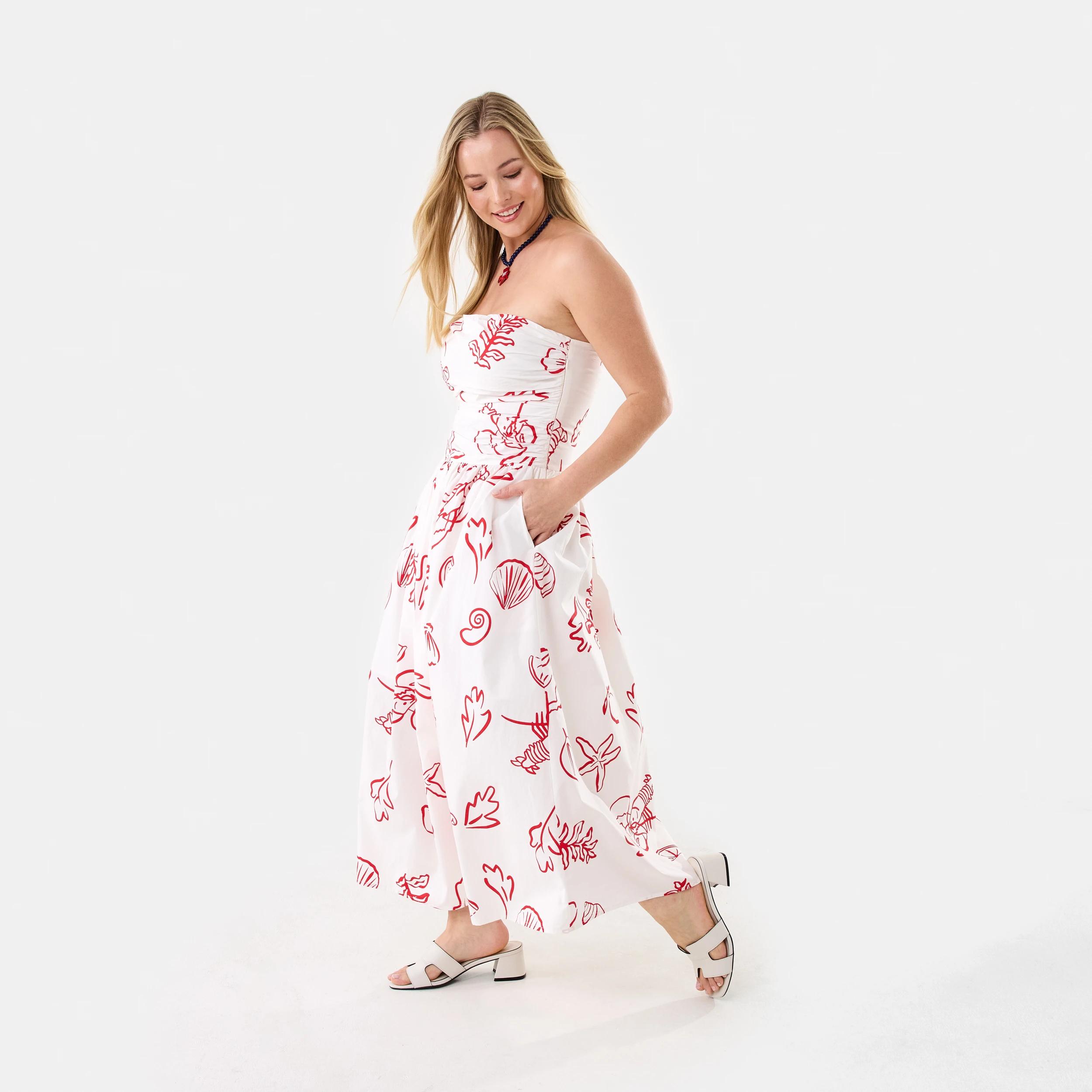 2 Strapless Ruched Midi Dress Red Vacay, 2 of 9