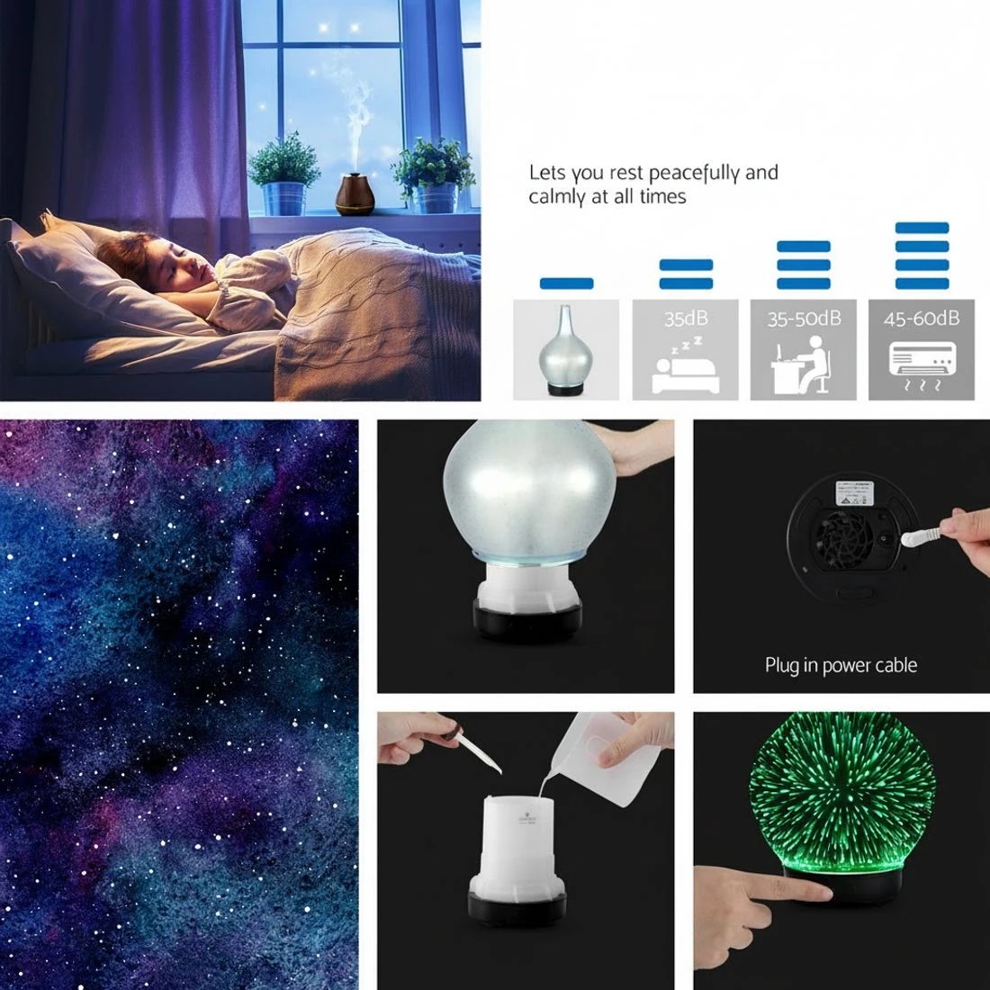 6 Devanti Ultrasonic Aroma Aromatherapy Diffuser 3D Light Oil Firework - Black, 6 of 6