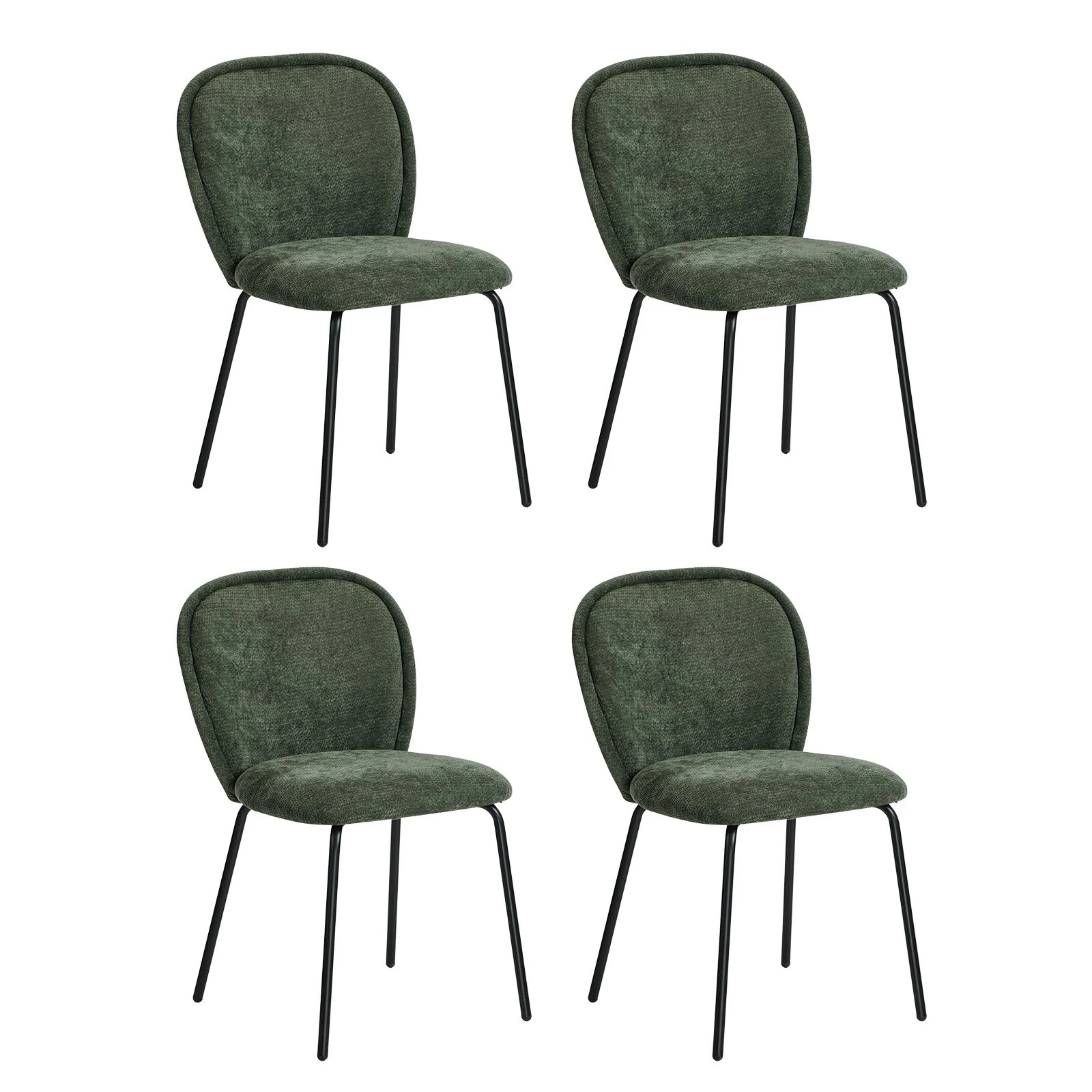 1 Oikiture 4x Dining Chairs Kitchen Accent Chairs Chenille Pad Metal Legs - Green, 1 of 9