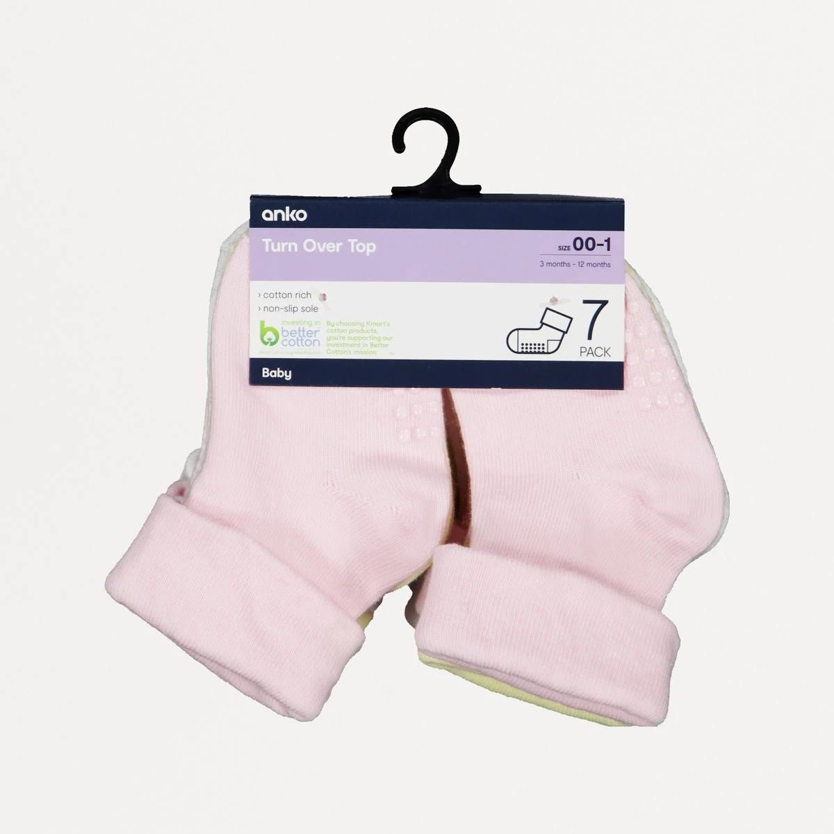 2 7 Pack Turn Over Top Socks Pnk Pck, 2 of 2