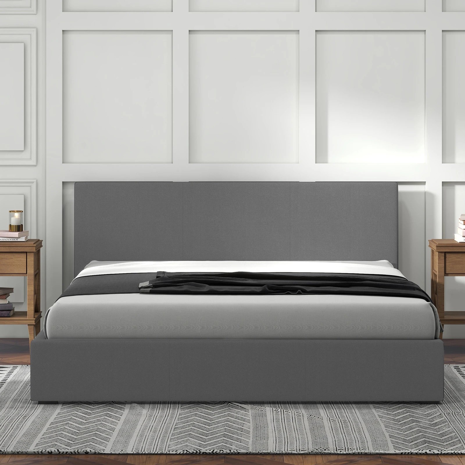 10 Milano Décor Sienna Luxury Bed Frame Base And Headboard Solid Wood Padded Fabric - Grey, 10 of 10