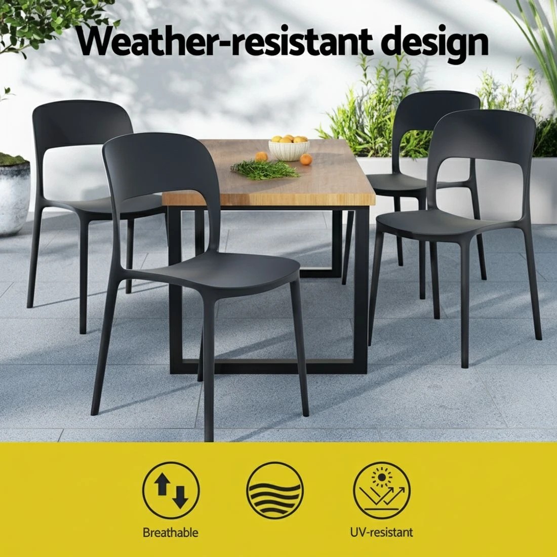 3 Gardeon 4PC Outdoor Dining Chairs Stackable PP Patio Chair Garden Furniture - Black, 3 of 5