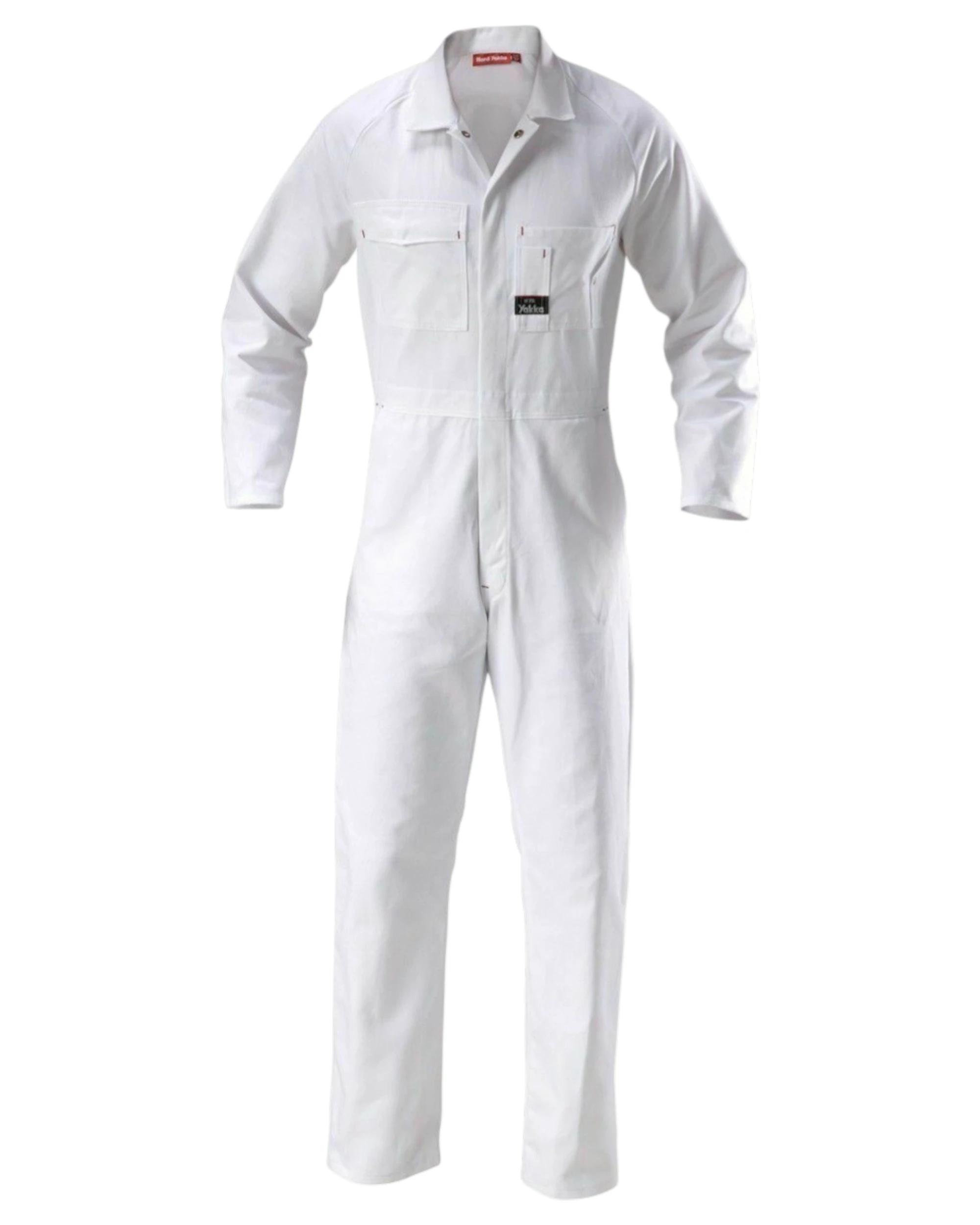 1 Hard Yakka Mens Foundations Cotton Drill Coverall White Cover All Tradie Safety WHITE, 1 of 4