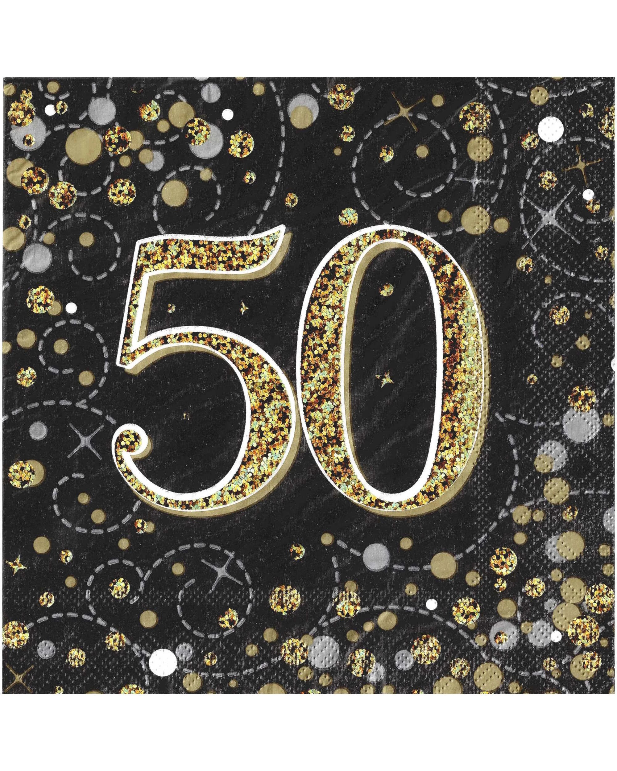 1 Alpen Sparkling Fizz 50th Holographic Large Napkins / Serviettes Pack of 16 - Black and Gold, 1 of 1