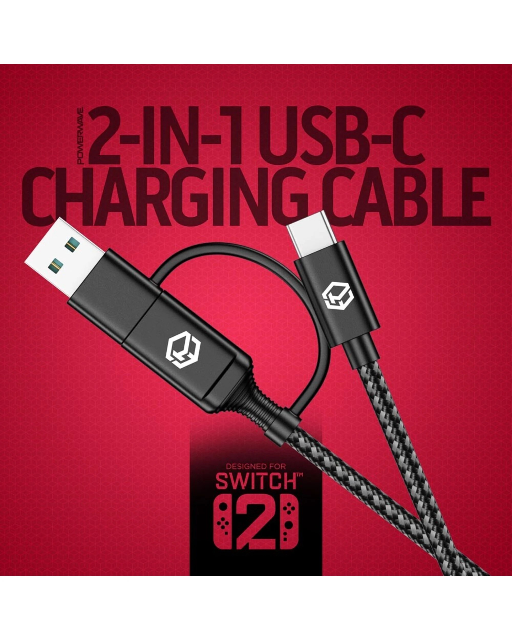 5 Powerwave 2-in-1 2M USB-C Charging Cable with USB-A Adapter for Nintendo Switch 2 - Black, 5 of 5