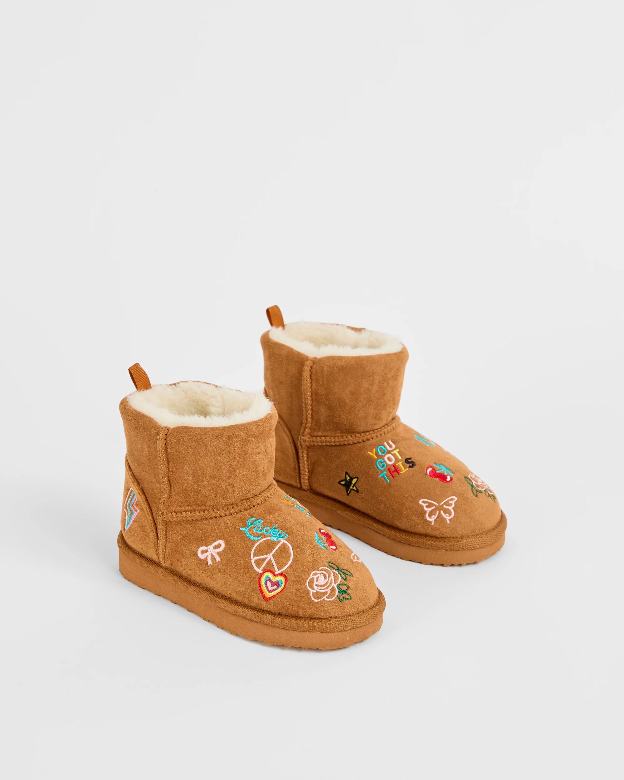 2 Target Kids Embroidered Novelty Slipper Boots TAN, 2 of 3