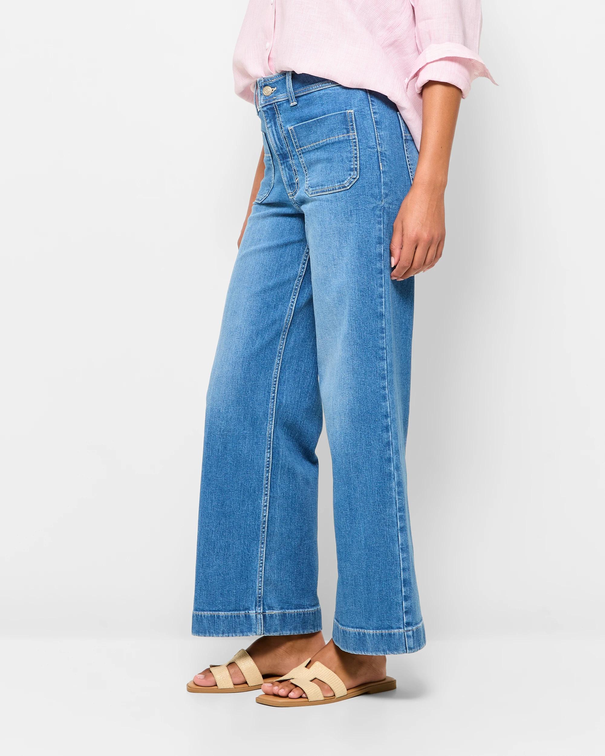 3 Target Wide Leg High Rise Full Length Flat Front Denim Jeans - Mila TINTED TEAL, 3 of 5