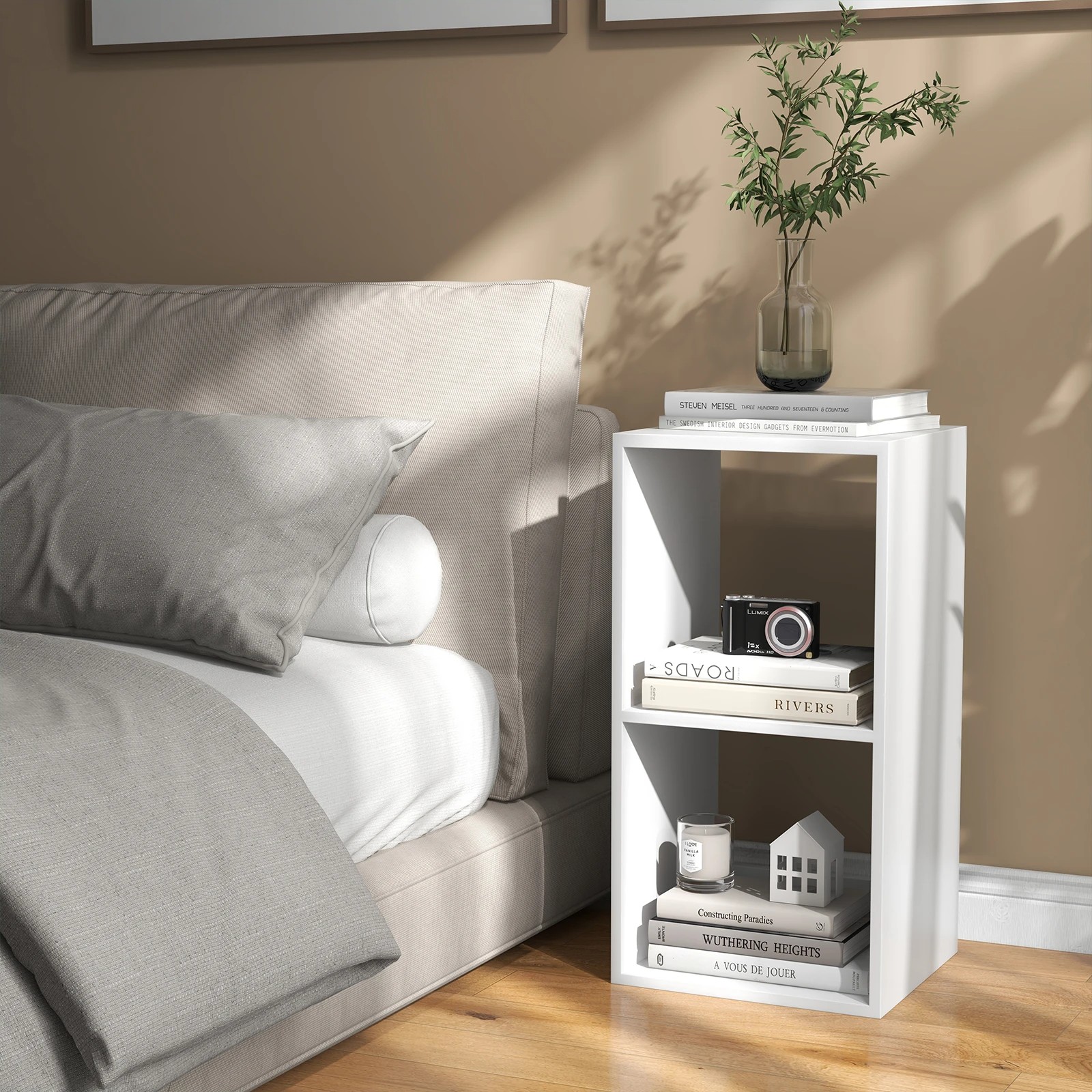 2 Costway 2-Tier Storage Bookshelf Open Display Shelf Book Cabinet Cubes Organizer Home Office - White, 2 of 4