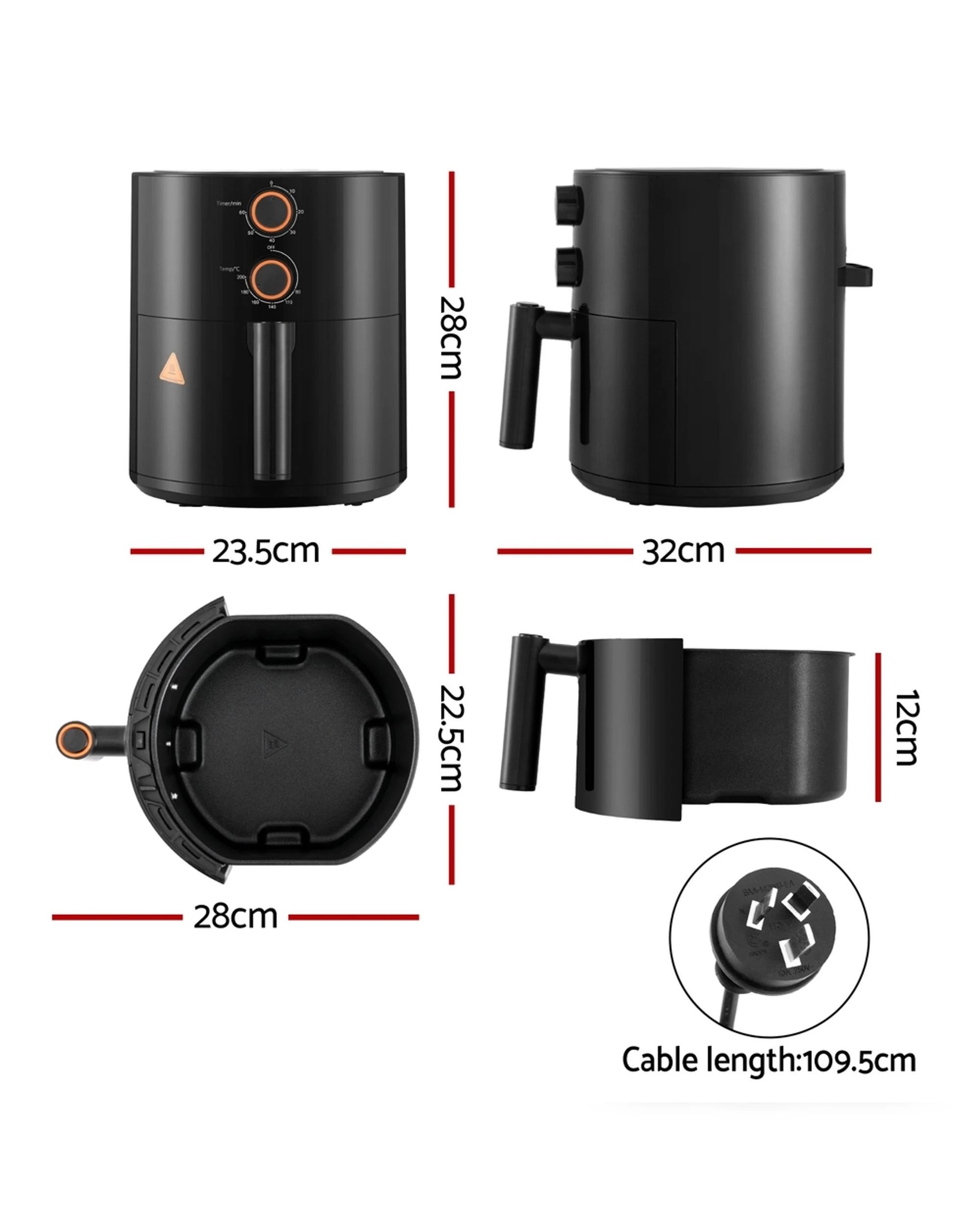 2 Devanti 4L Air Fryer Knob Control 1500W - Black, 2 of 7