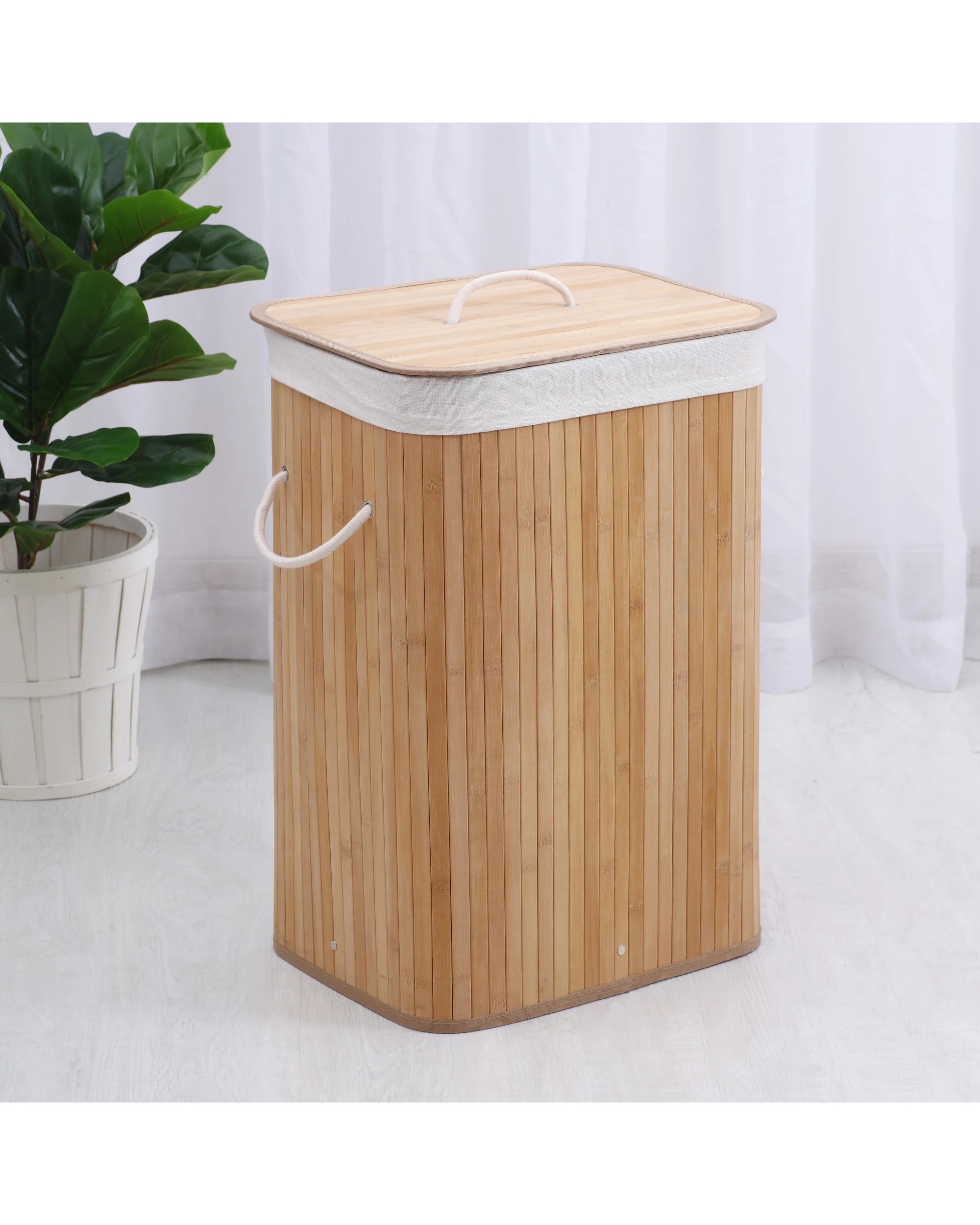 3 Sherwood Home Rectangular Collapsible Bamboo Laundry Hamper with Liner - Natural, 3 of 6