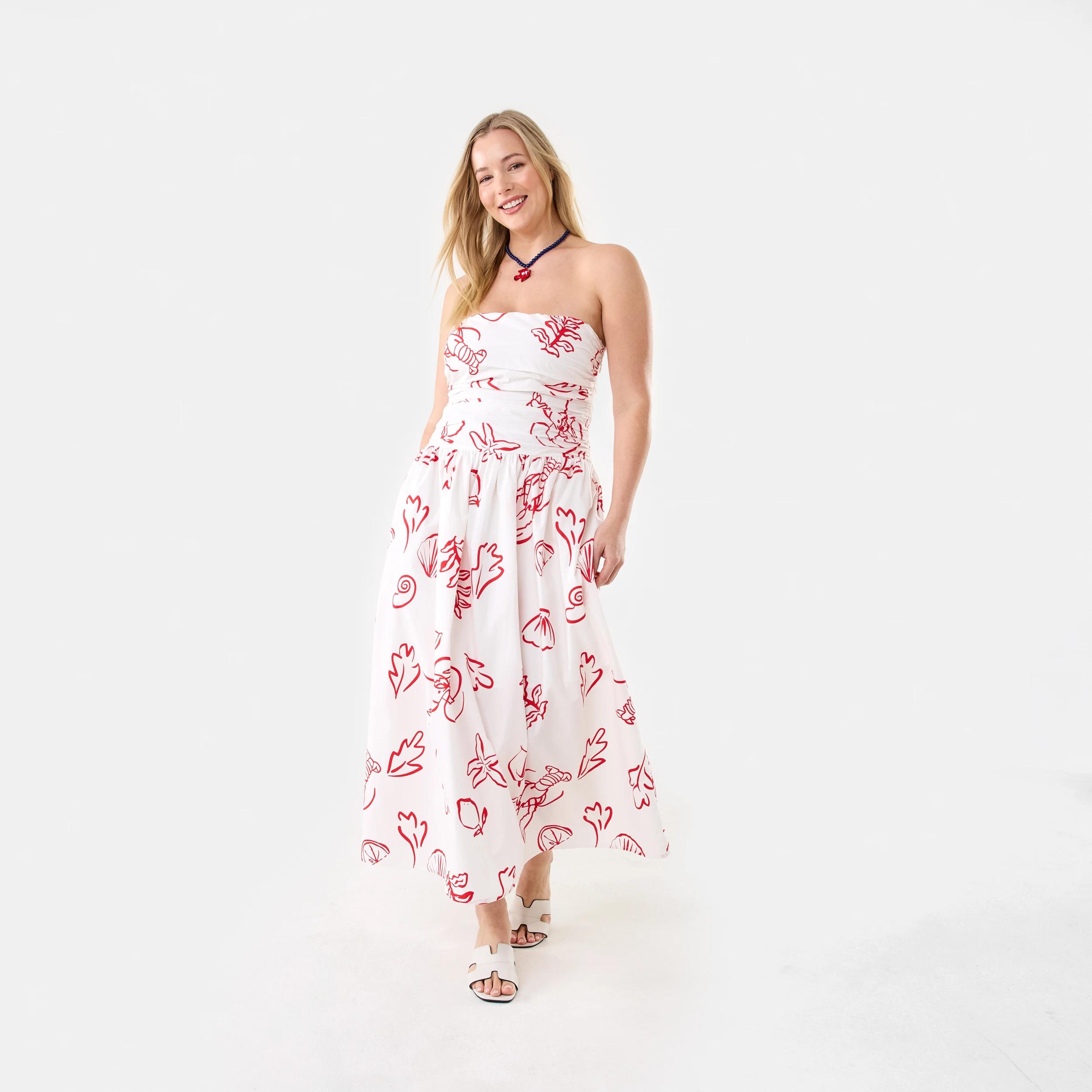 1 Strapless Ruched Midi Dress Red Vacay, 1 of 9