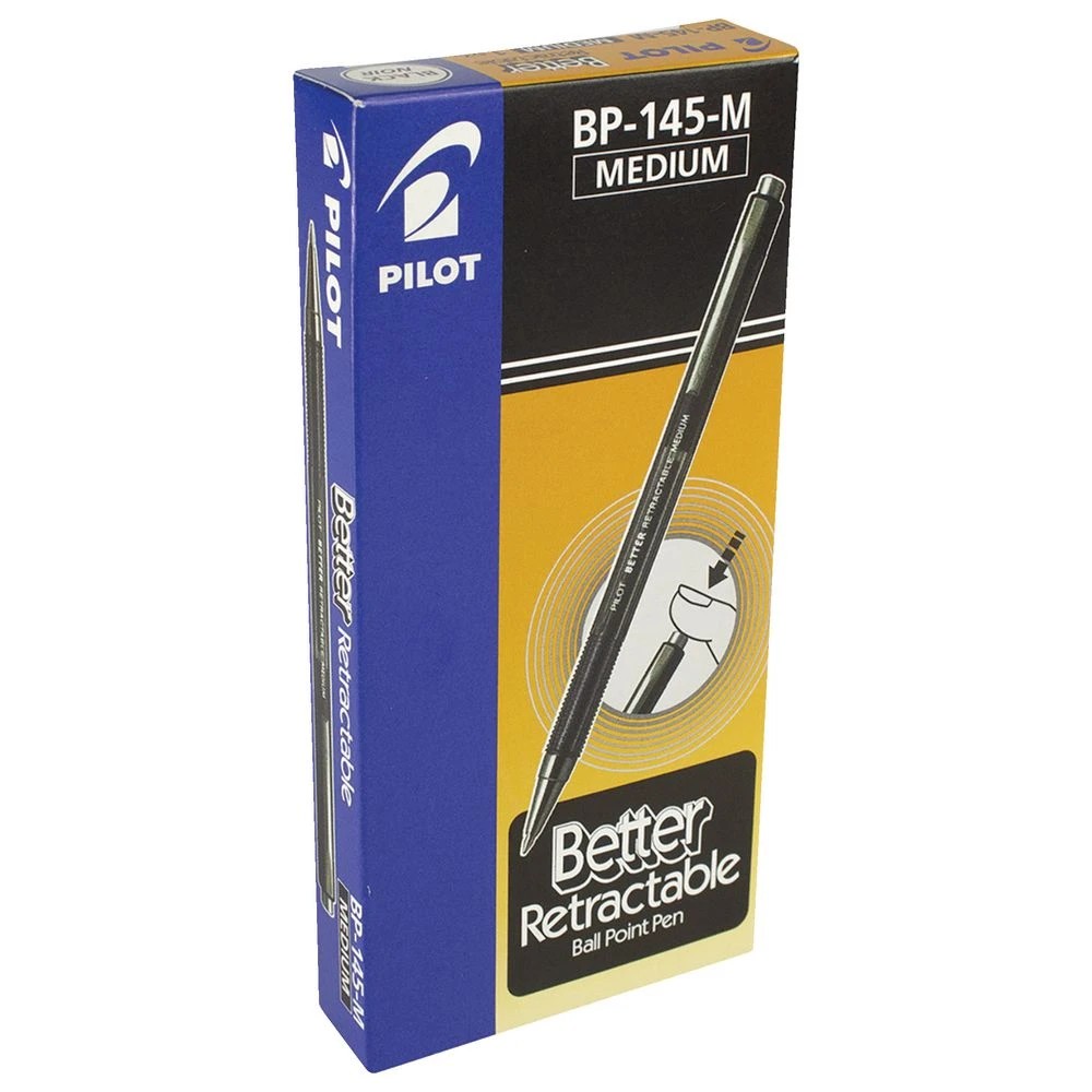 4 PILOT BP-145 Medium Retractable Ballpoint Pens Black 12 Pack, 4 of 4
