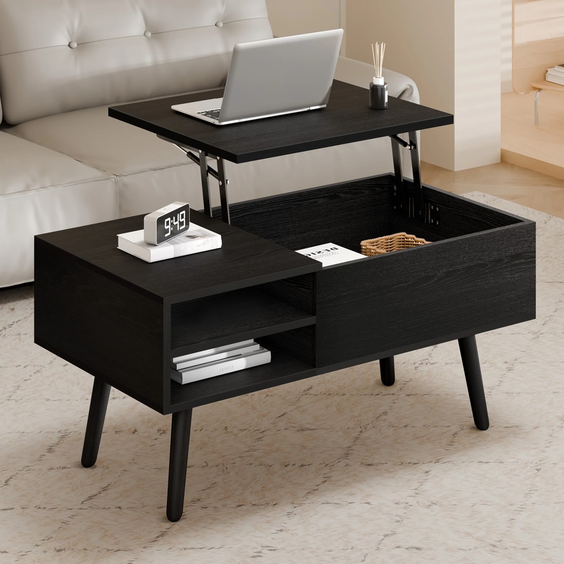 10 Alfordson Coffee Table Lift Up Top Modern Laptop Desk Hidden Storage - Black, 10 of 10
