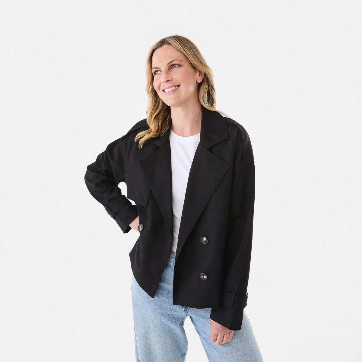 1 Crop Trench Coat Black, 1 of 8
