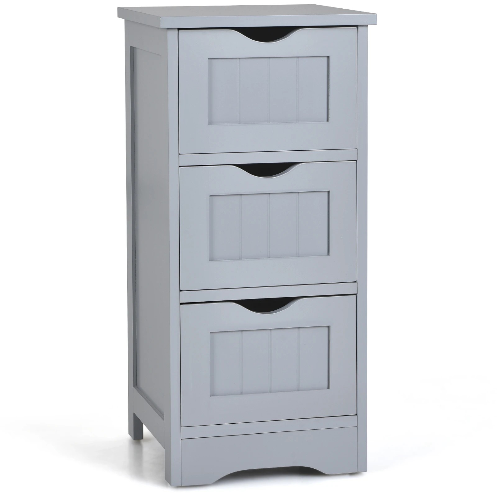 1 Costway 3-Drawers Storage Cabinet Freestanding Beside Table - Grey, 1 of 5