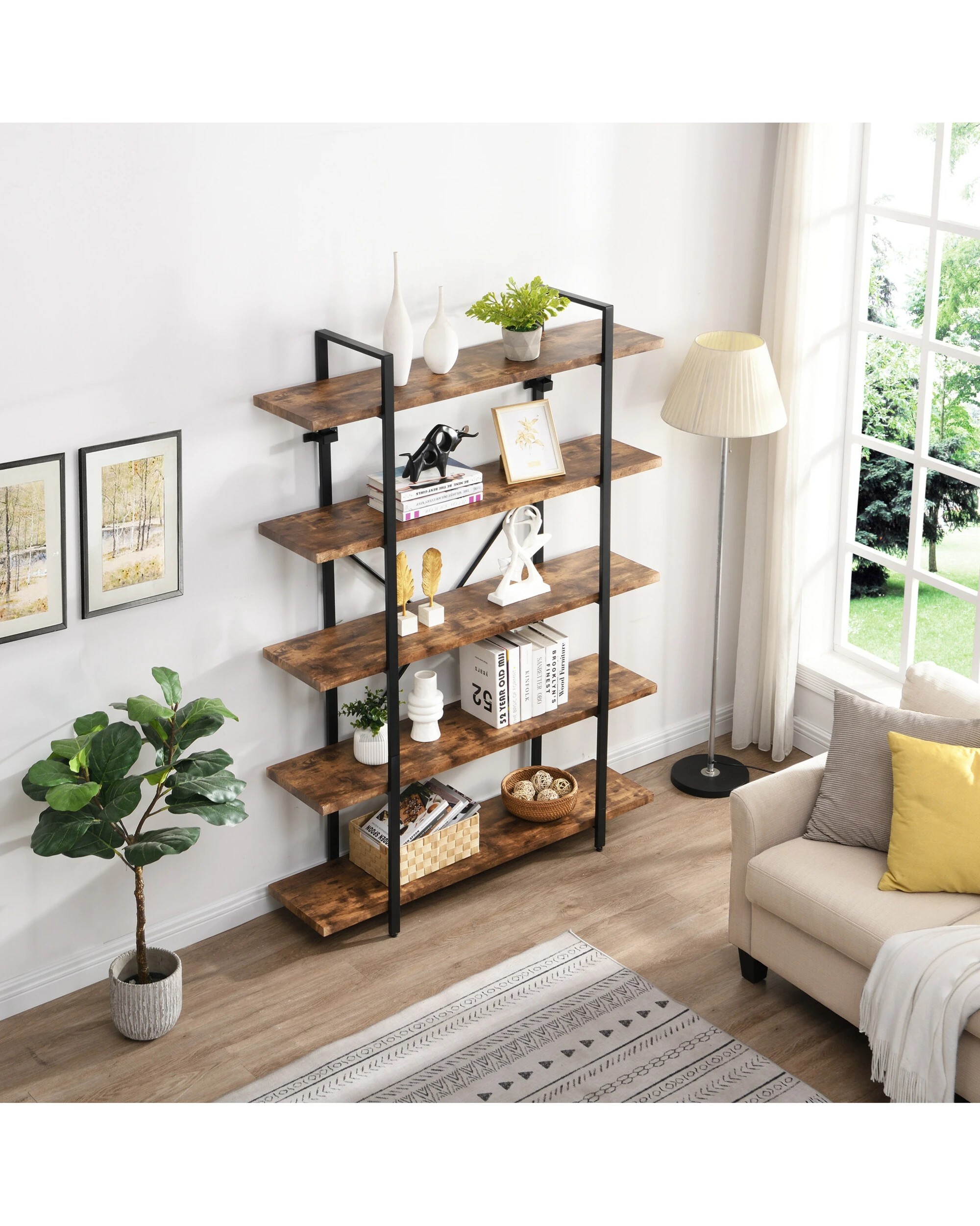 4 IHOMDEC 5 Tier Industrial Bookshelf, 4 of 5