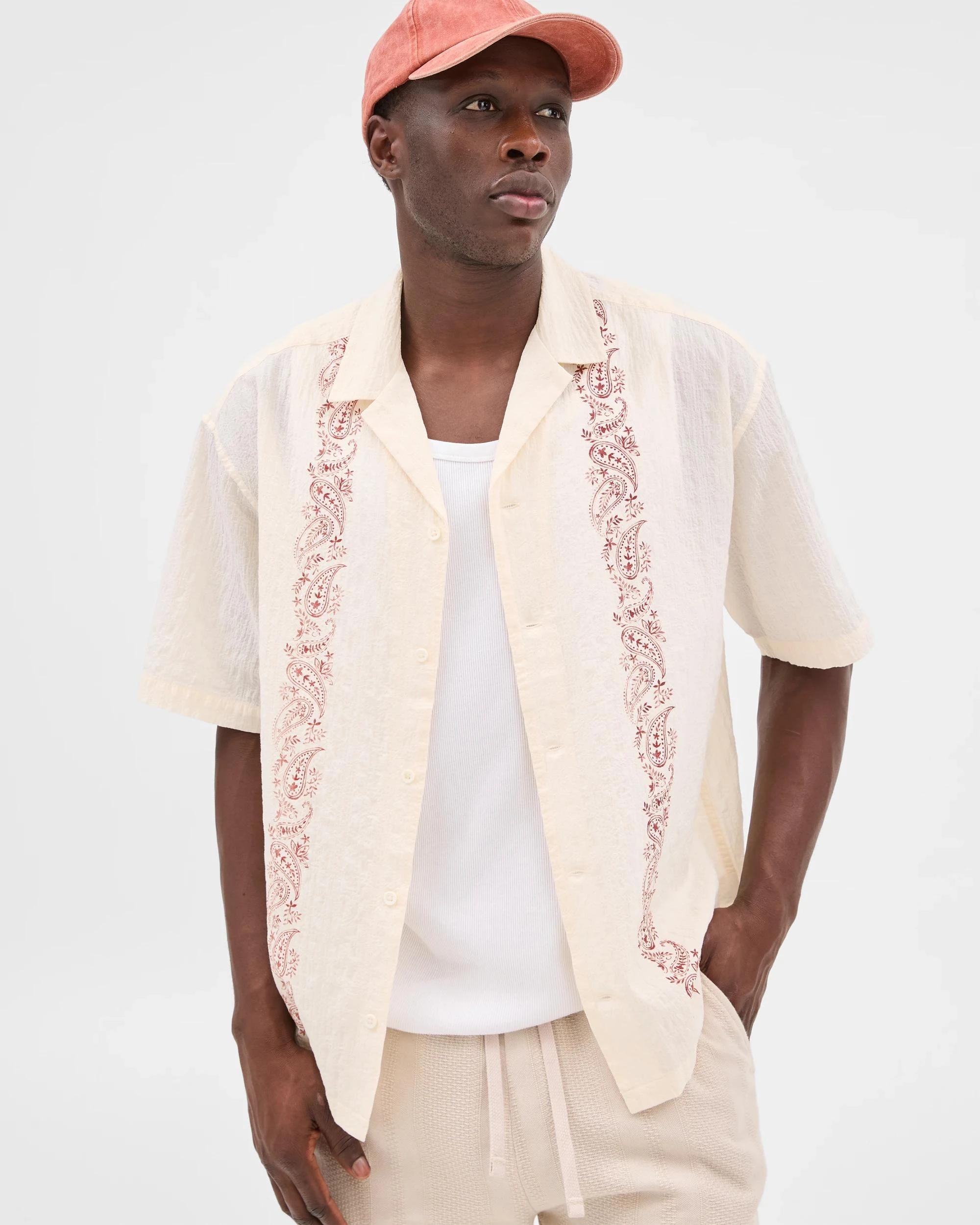 1 Commons Australian Cotton Short Sleeve Shirt PAISLEY WHITE, 1 of 7