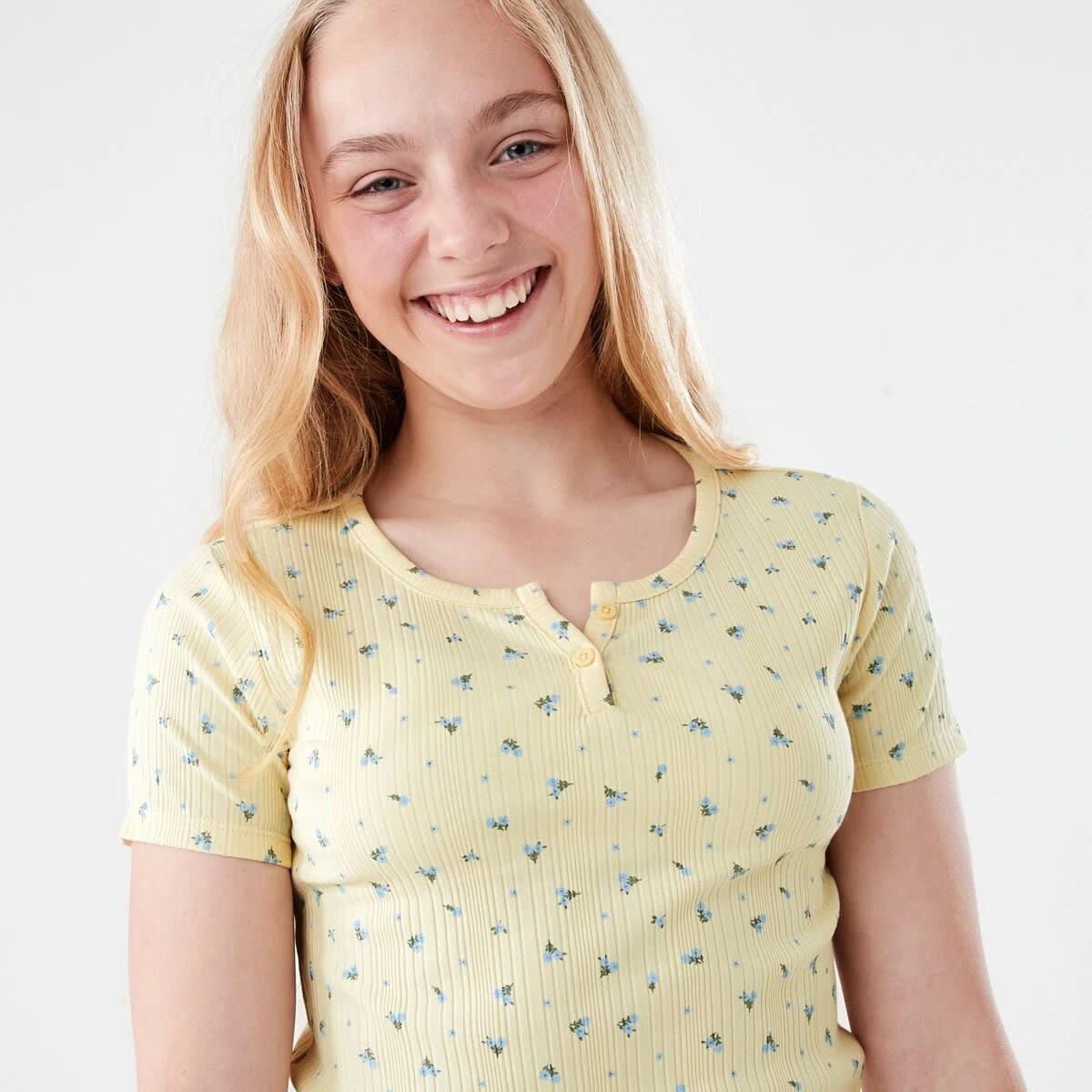 3 Rib Henley T-shirt SUNNY DITSY BUTTER CREAM, 3 of 7