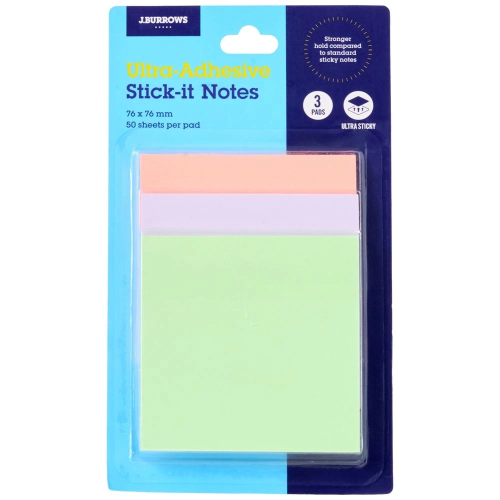 1 J.Burrows Ultra Stick-it Notes 76x76mm Sunset 3 Pack, 1 of 4