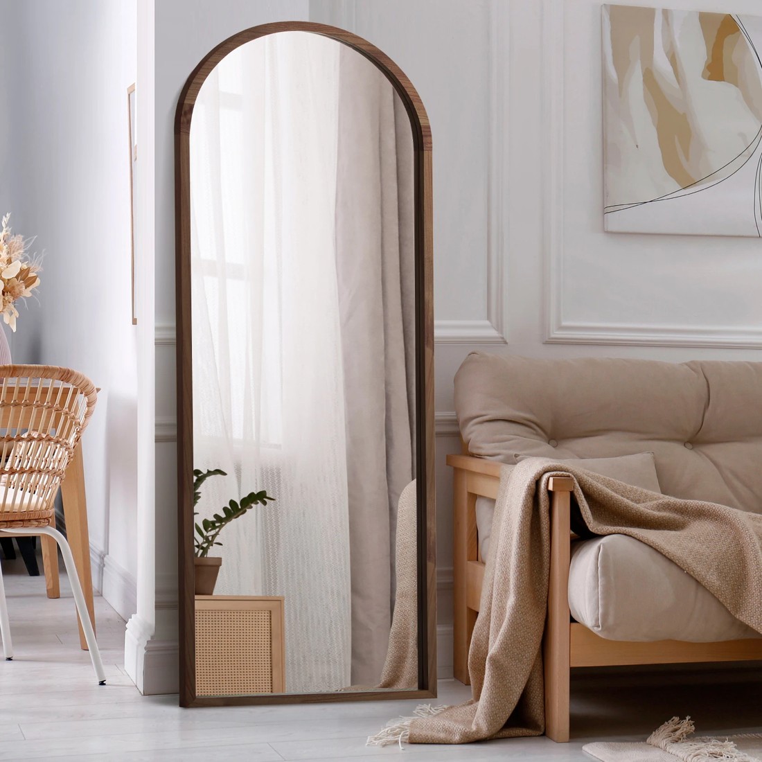 2 Oikiture Wooden Full Length Mirror 166x60cm Arched Dressing Floor Mirrors
 - Brown, 2 of 10