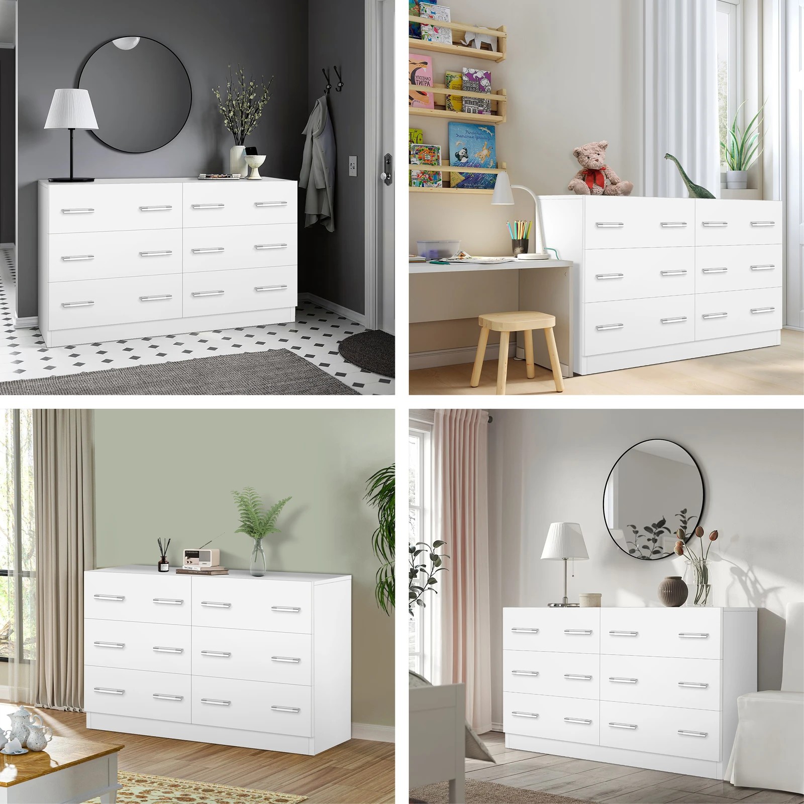 4 Alfordson 6 Chest of Drawers Hamptons Dresser Storage Cabinet Tallboy - White, 4 of 7