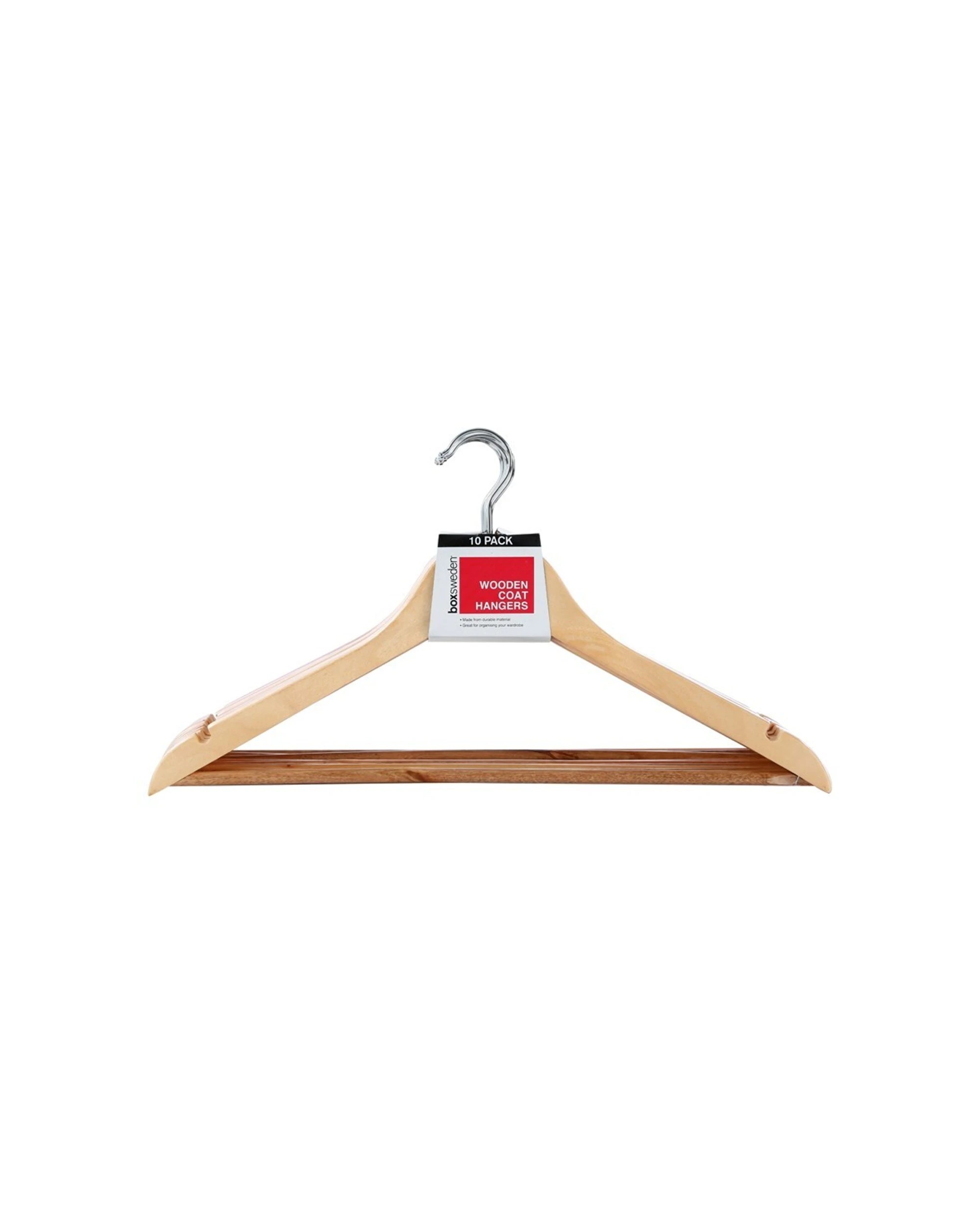 1 10pc Boxsweden 44.5cm Wooden Hanger/wardrobe Organiser For Dress/clothes/shirt
 - Natural, 1 of 3