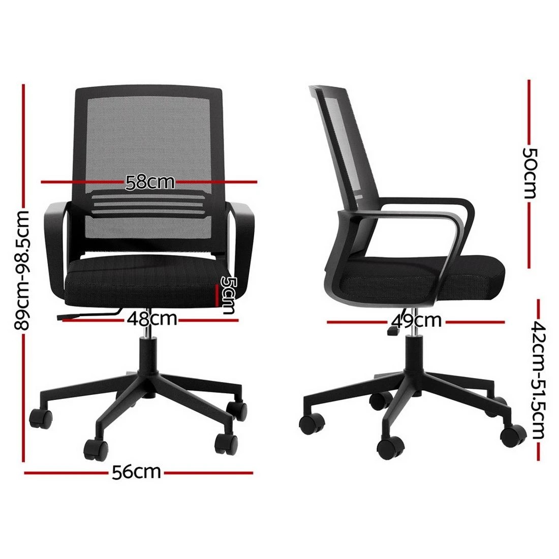 2 Artiss Mesh Office Chair Mid Back - Black, 2 of 5