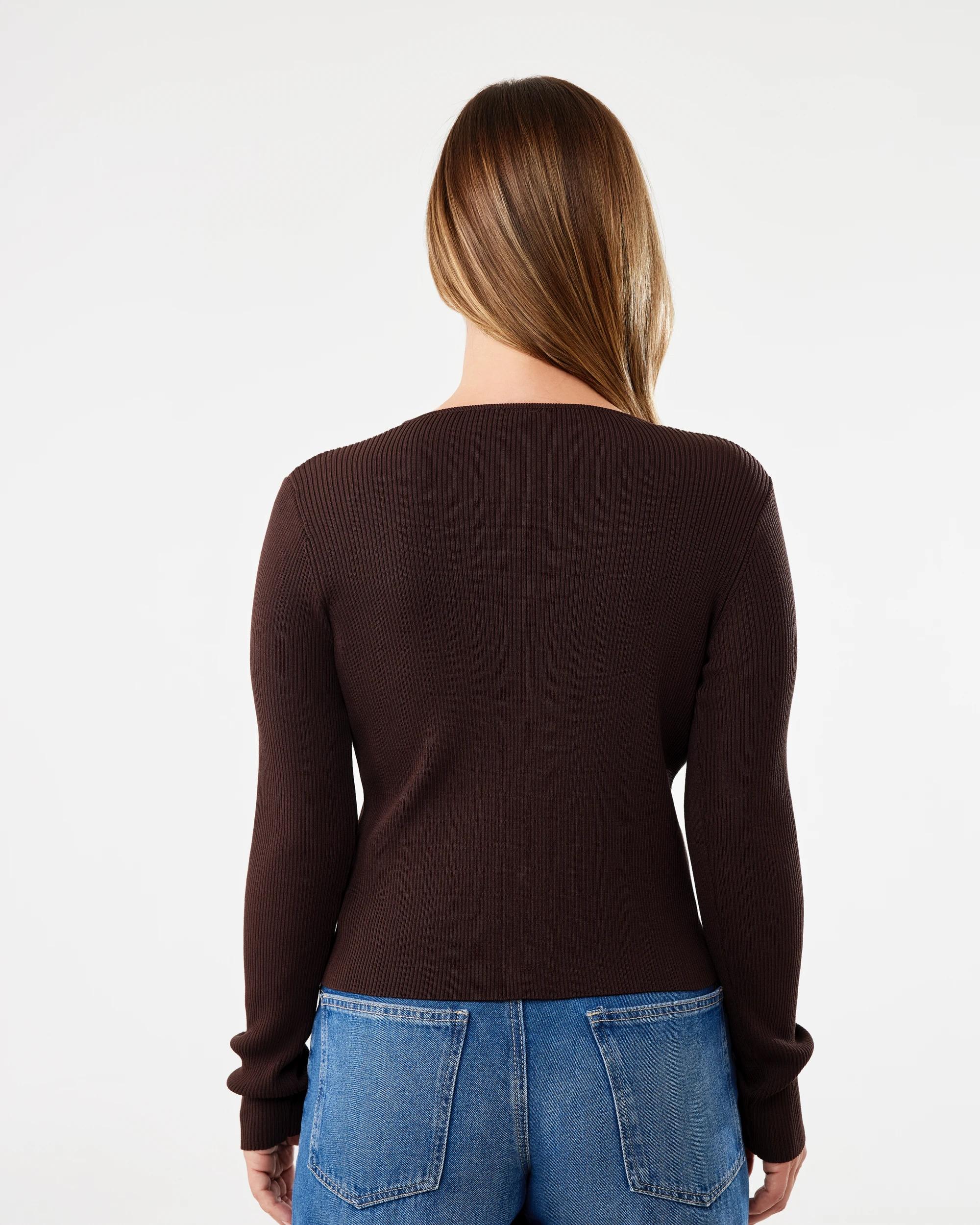 3 Long Sleeve V-Neck Button Through Top Melt Brown, 3 of 6