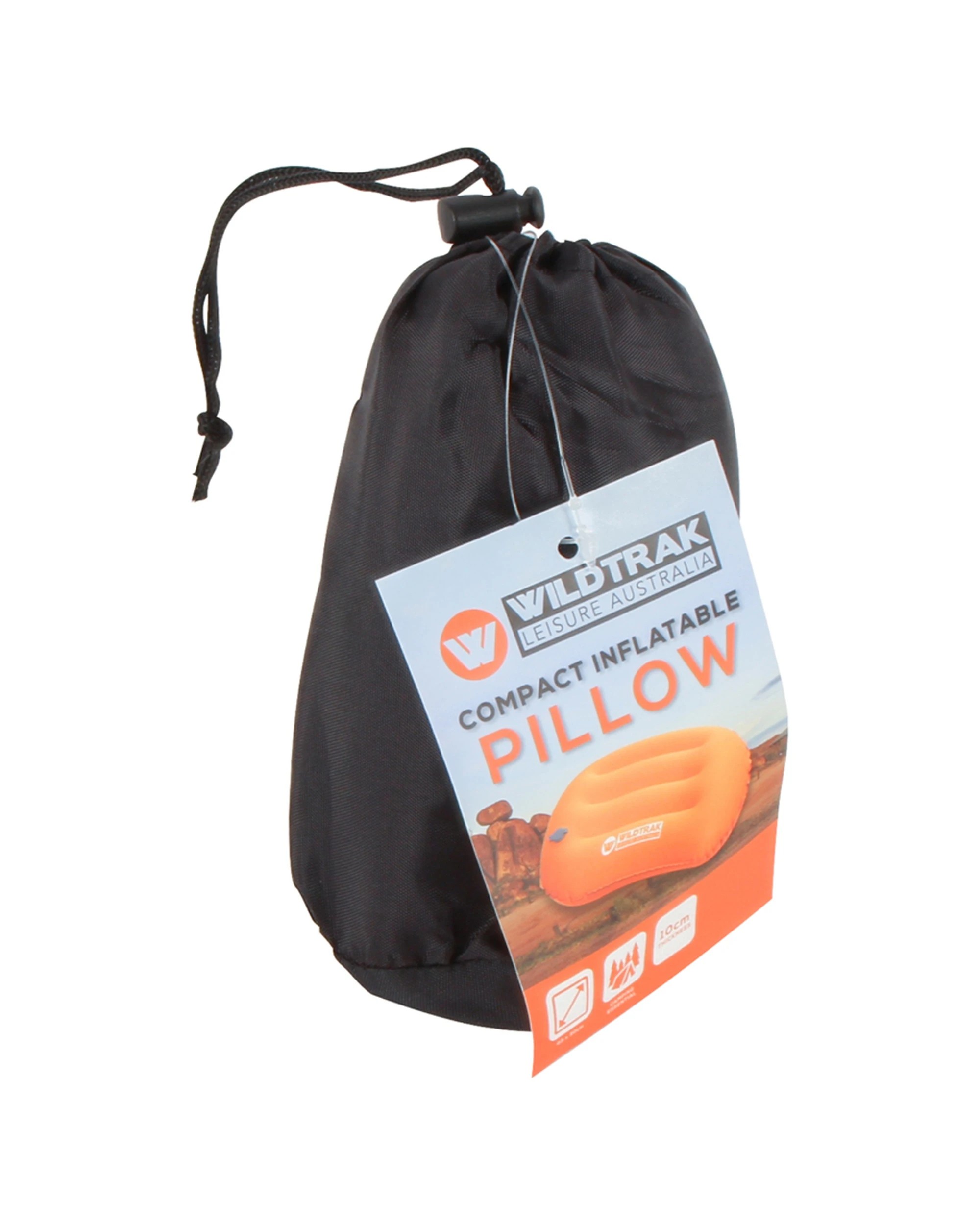 2 Wildtrak Compact Inflatable Pillow PU Foam Polyester TPU Camping - Orange, 2 of 2