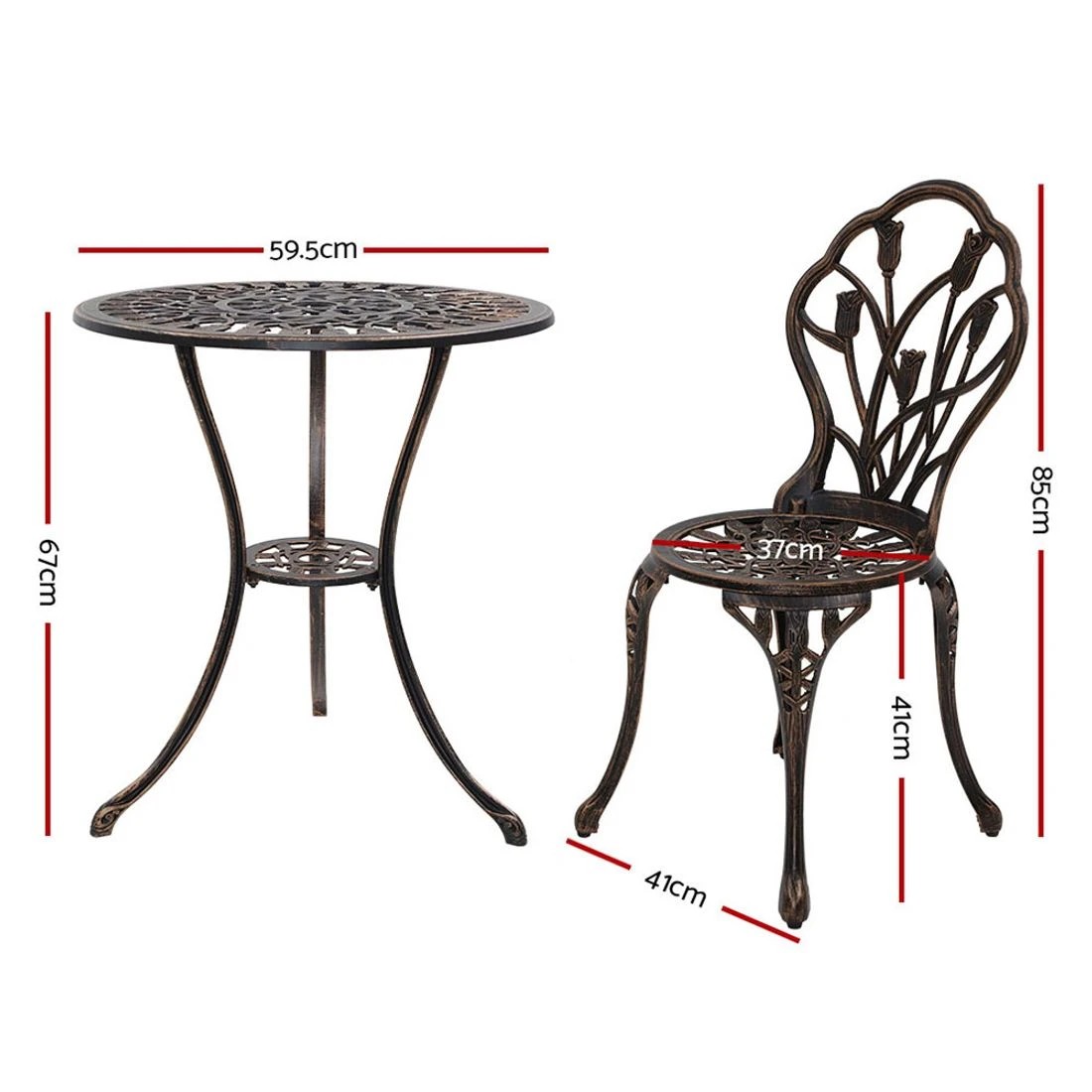 1 Gardeon 3PC Outdoor Setting Bistro Set Chairs Table Cast Aluminum Patio Furniture Tulip Bronze - Bronze, 1 of 5