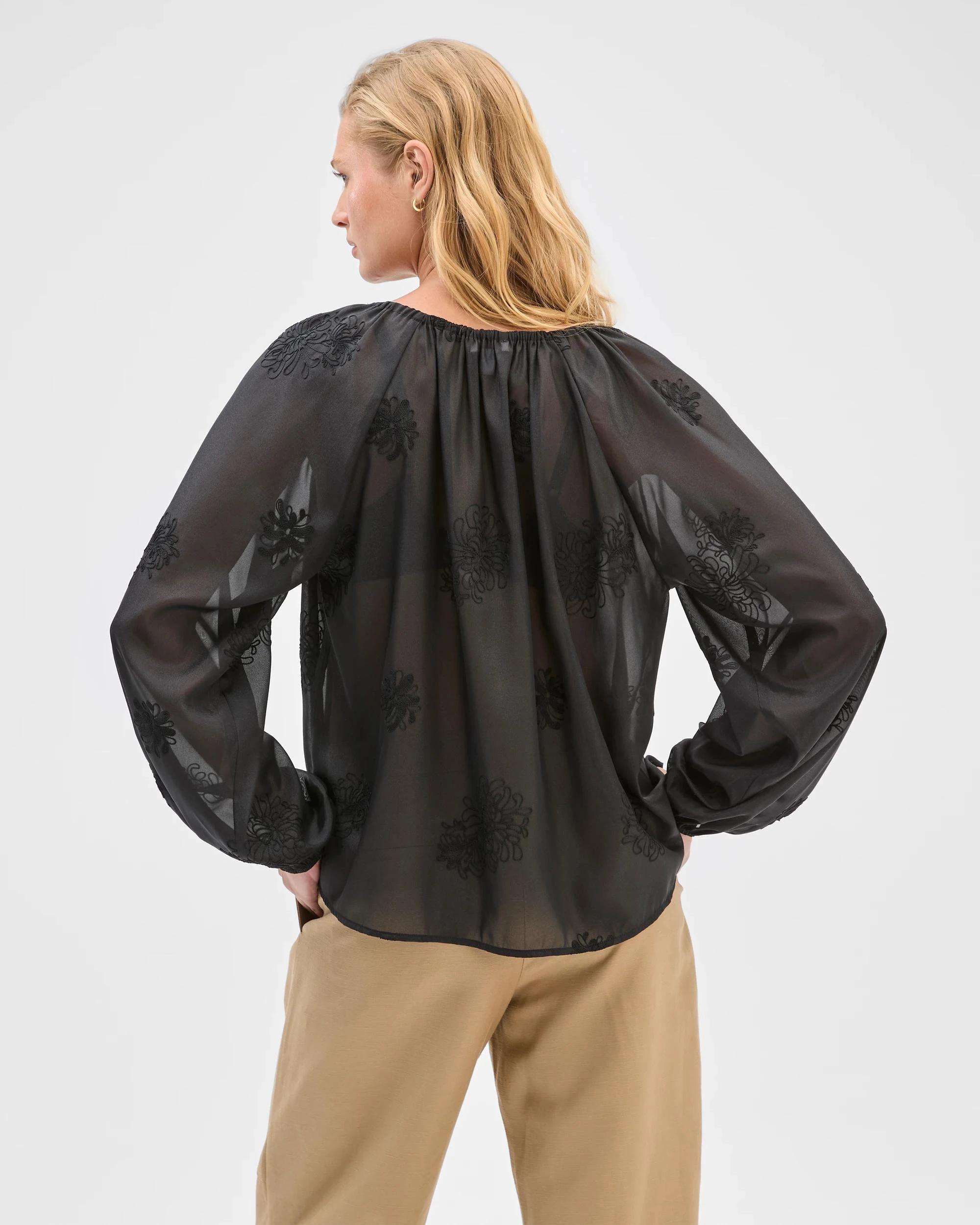 8 Preview Long Sleeve Embroidered Detail Blouse BLACK, 8 of 8