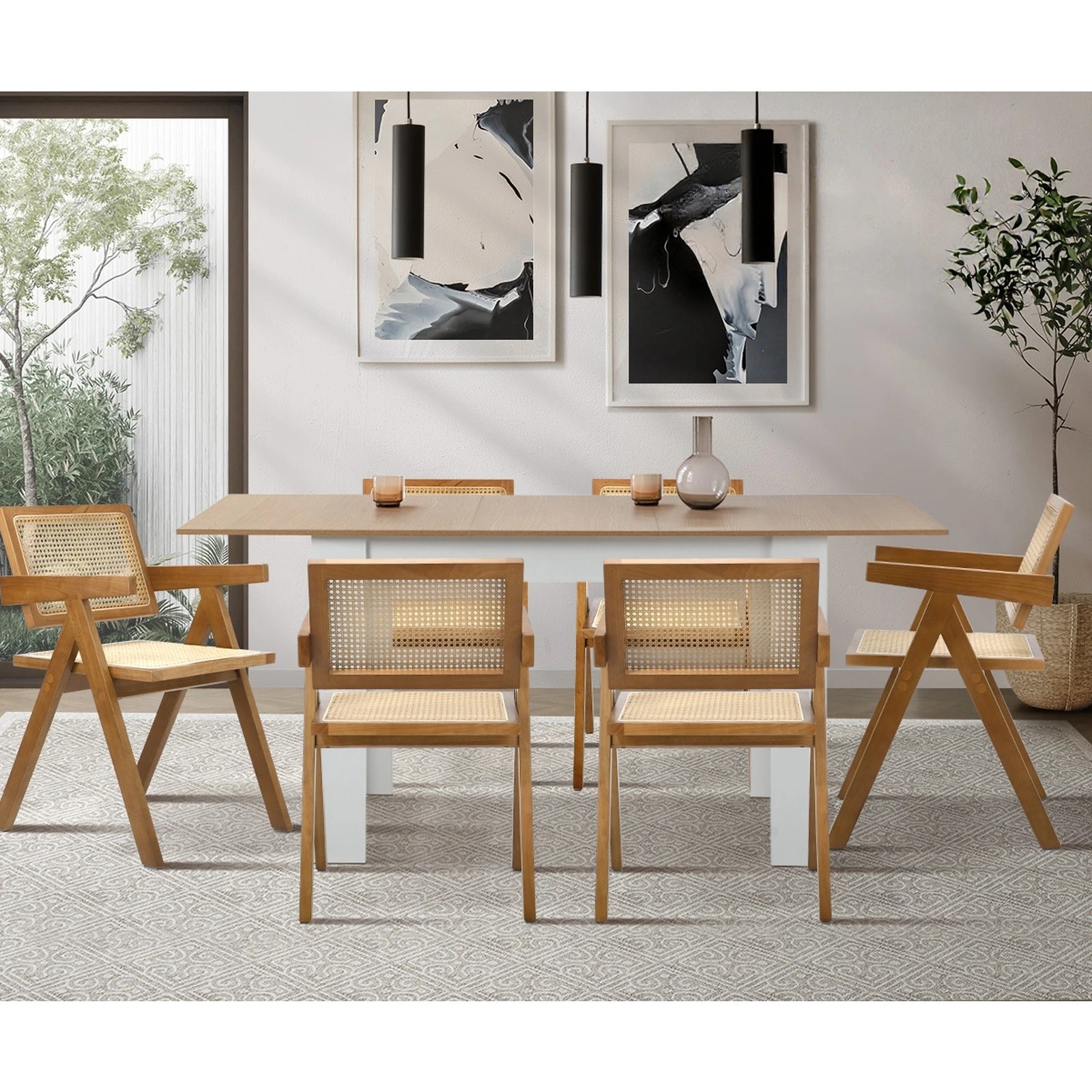 5 Oikiture 2x Dining Chairs Rattan Chair Wooden Accent Chair Walnut
 - Brown, 5 of 10