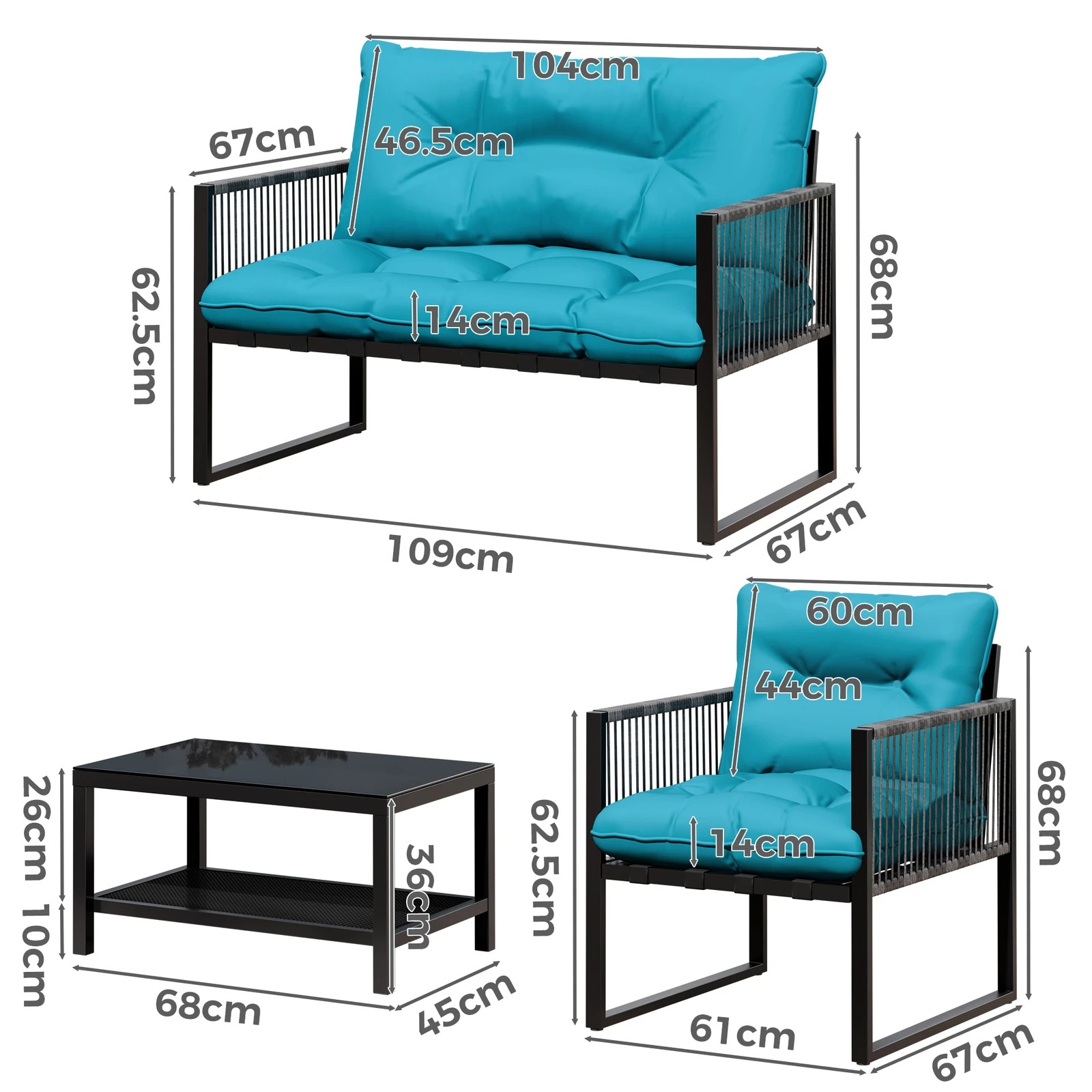 5 Alfordson 4PCS Outdoor Furniture Lounge Set Wicker Table and Chairs Garden - Blue, 5 of 10