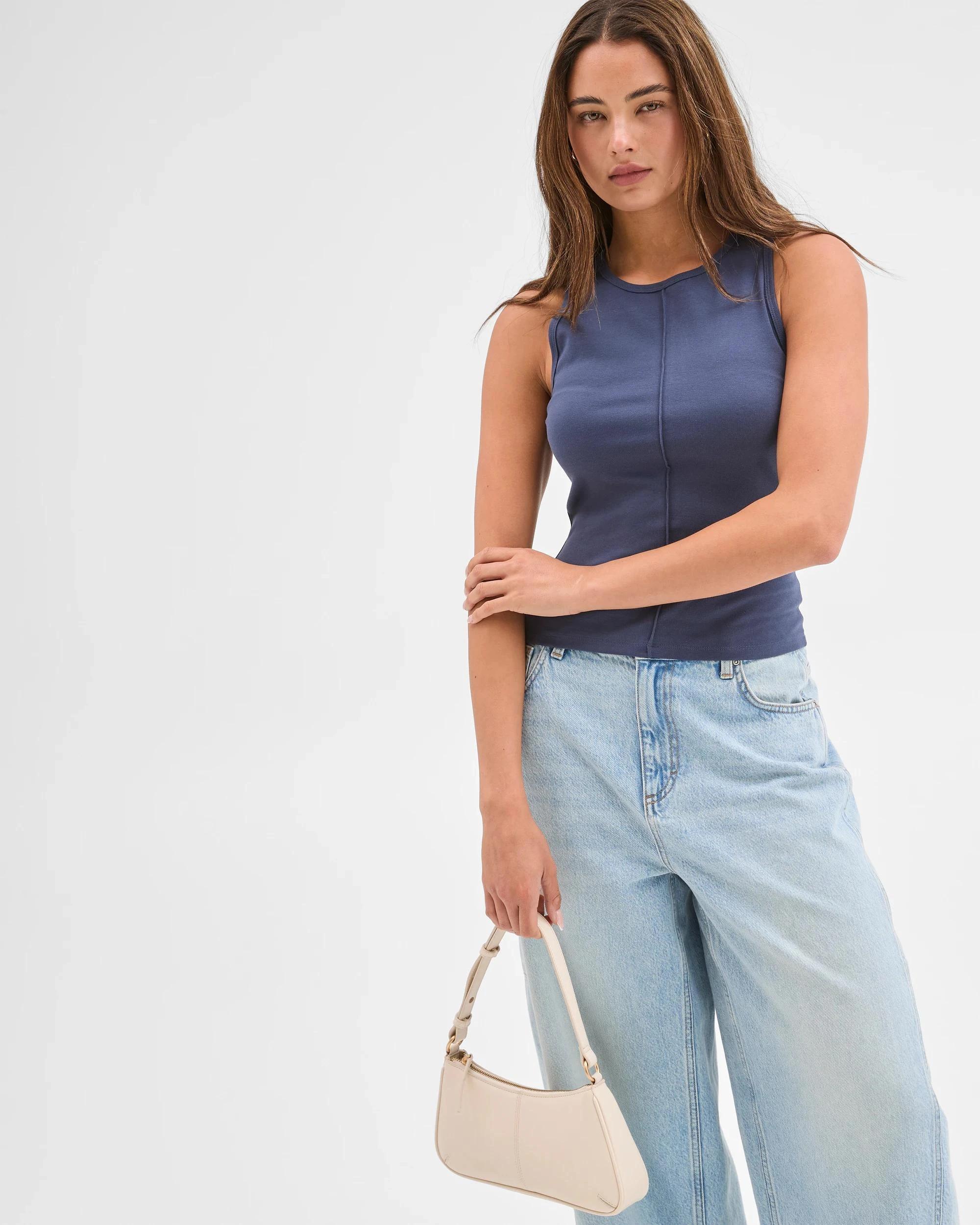 1 Lily Loves Australian Cotton Blend Exposed Seam Tank Top DUSTY BLUE, 1 of 6