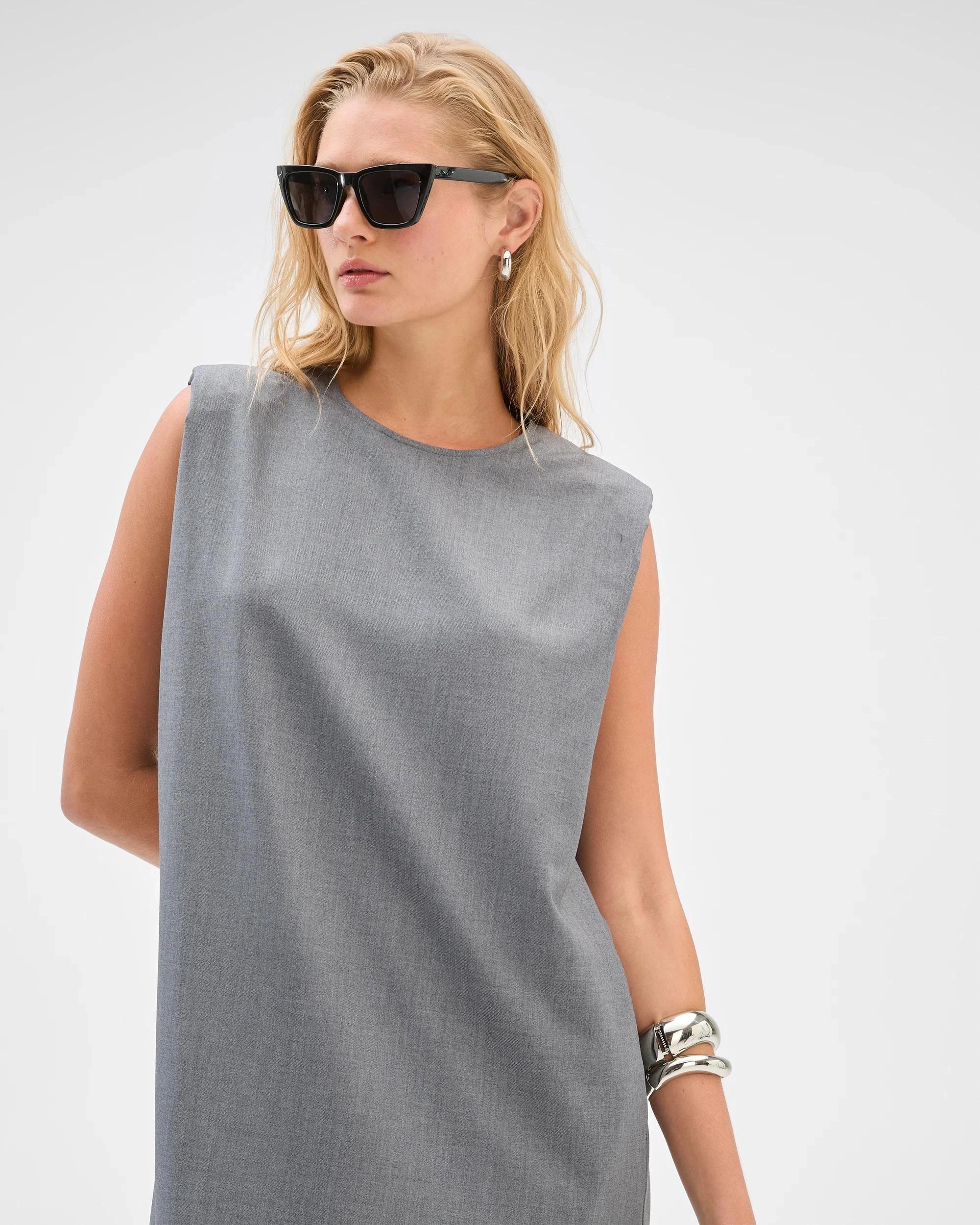 4 Preview Sleeveless Midi Length Column Dress GREY, 4 of 7