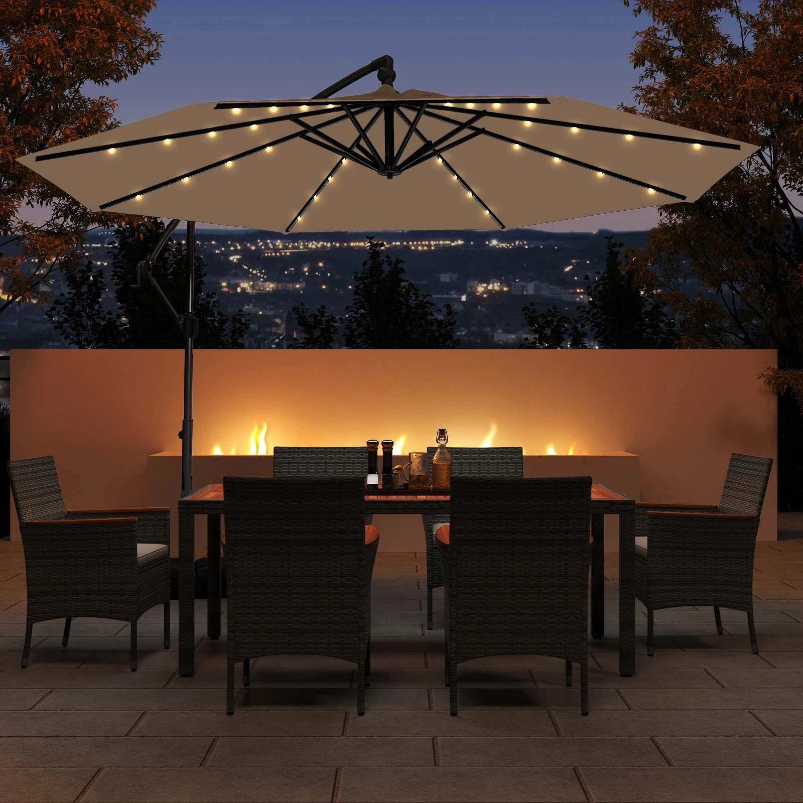 1 Costway Solar Offset Outdoor Umbrella Cantilever w/LED Lights, 1 of 1