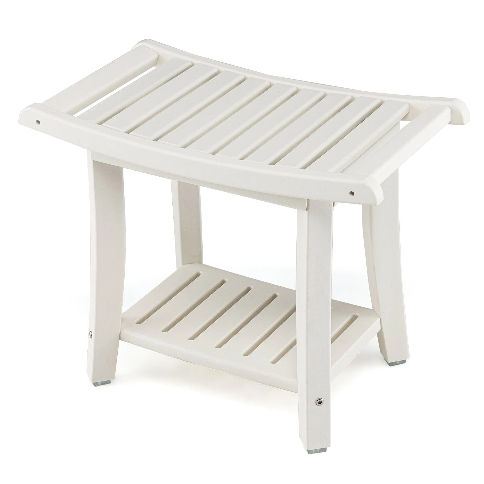 1 Costway 2-tier Slatted Shower Bench Waterproof Bathroom Stool Shoes-Changing Seat, 1 of 4