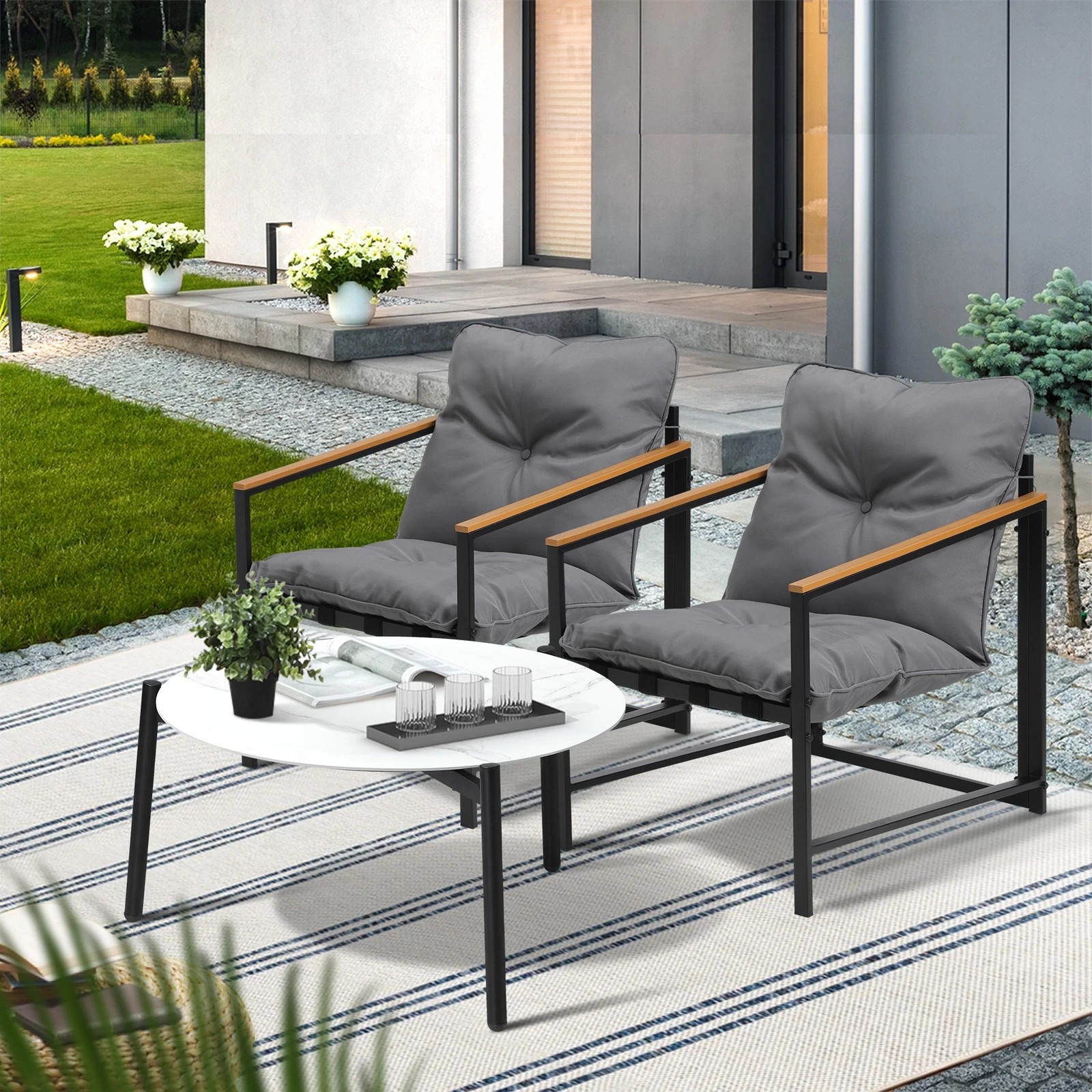 9 Livsip 3pc Outdoor Patio Furniture Set Bistro Sets 70cm Round Marble Table
 - Multi, 9 of 10