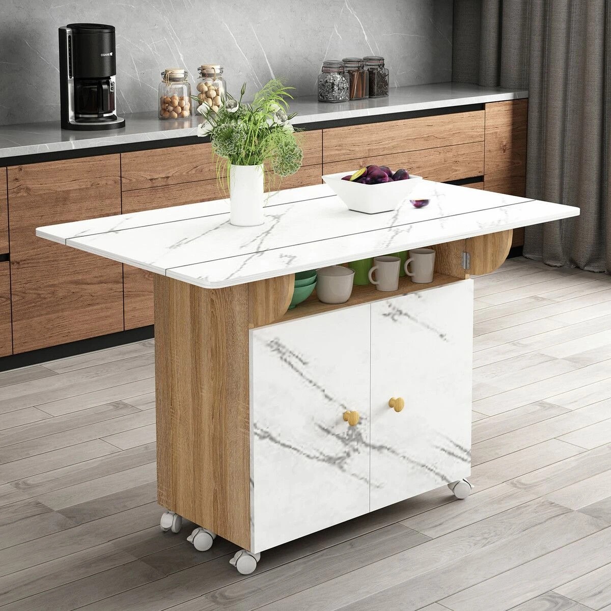 2 LUXSUITE Folding Dining Table with Wheels Extendable, 2 of 5