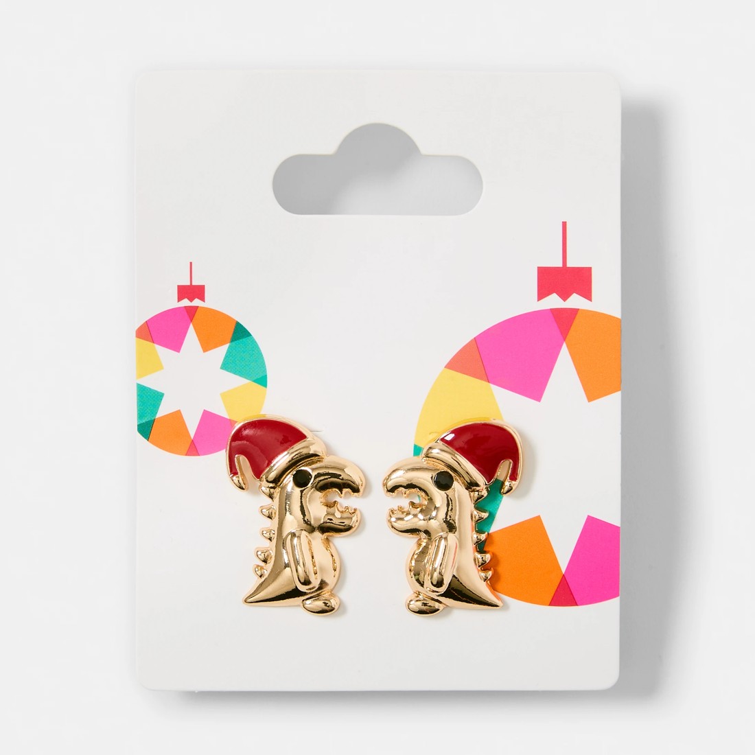 5 Christmas Dinosaur Earrings - Gold Tone and Red, 5 of 5