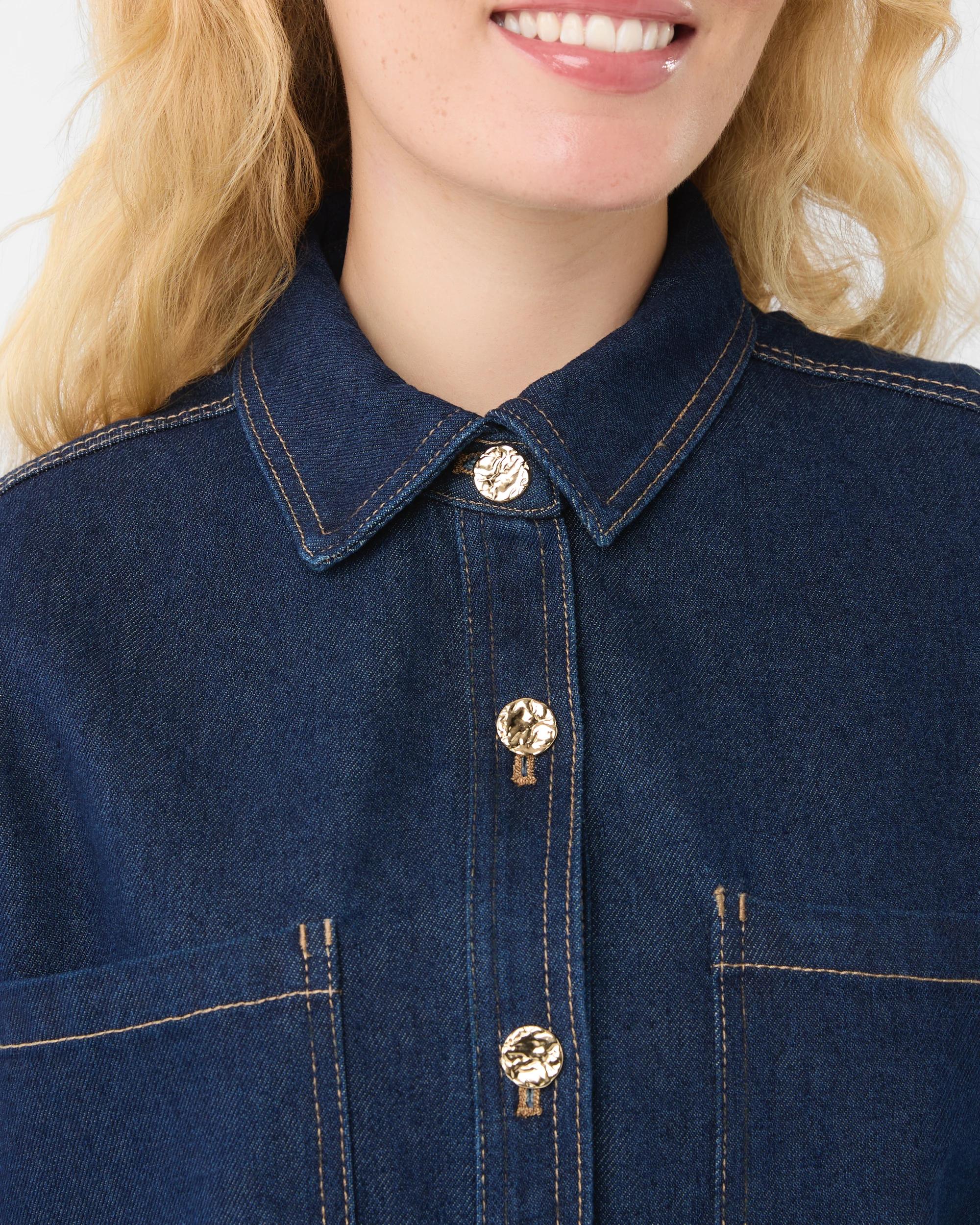 7 Short Sleeve Denim Shirt Indigo Wsh, 7 of 8