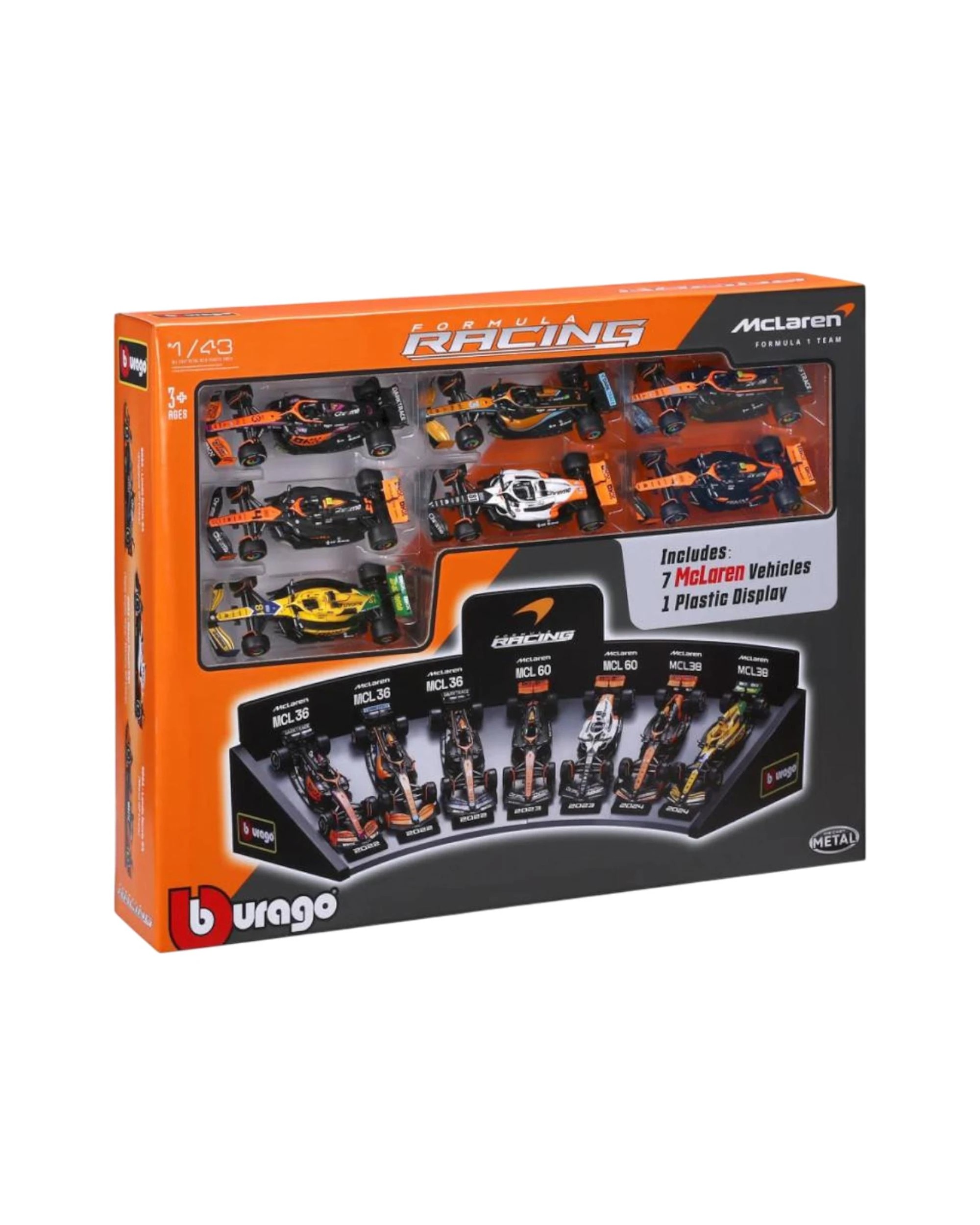 2 Bburago Formula Racing 1:43 Mclaren 7 Piece Collection with Display Stand Gift Set, 2 of 4