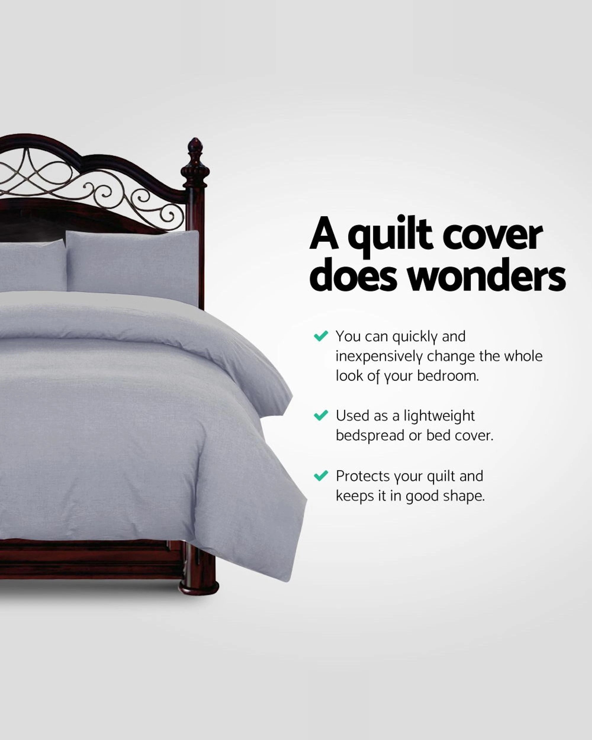 3 Giselle Bedding Quilt Cover Set Classic  Queen - Queen Bed - Grey, 3 of 8