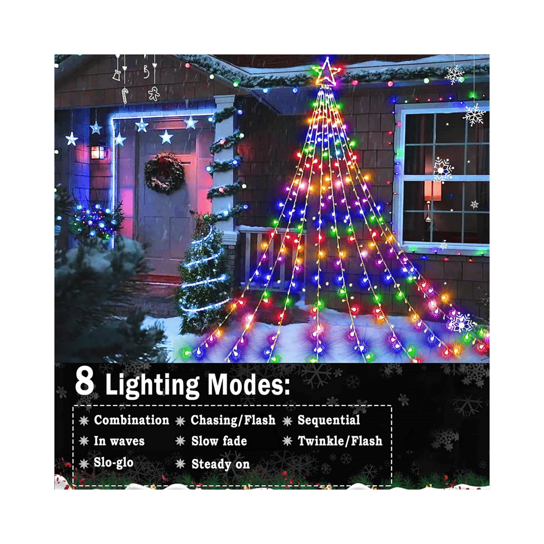 6 Advwin 3.5M * 9 Lines 350 RGB LED String Fairy Lights Five-Pointed Star 8 Modes Christmas Decor, 6 of 7