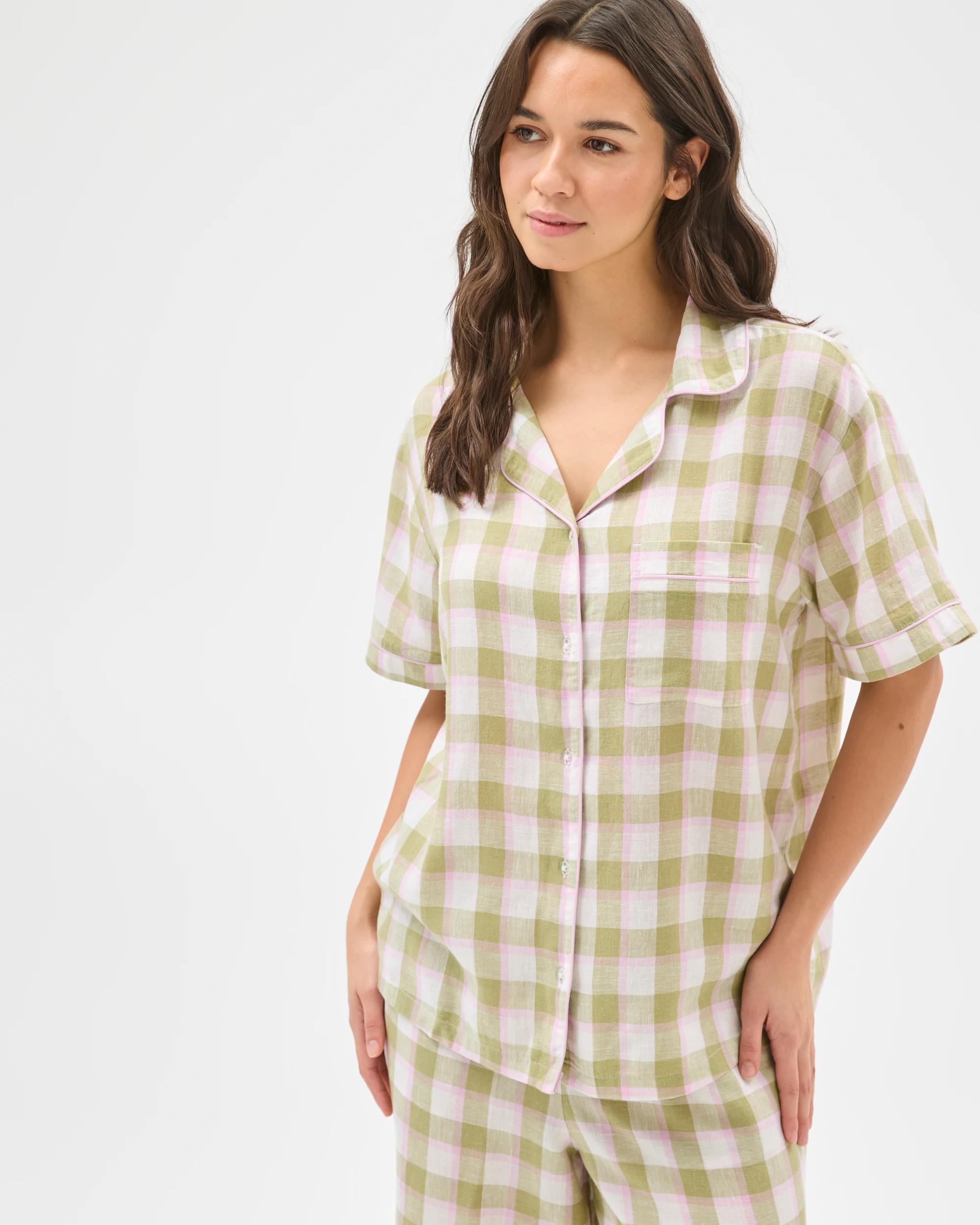 3 Target Woman Linen Blend 7/8 Length Pyjama Set GREEN CHECK, 3 of 6