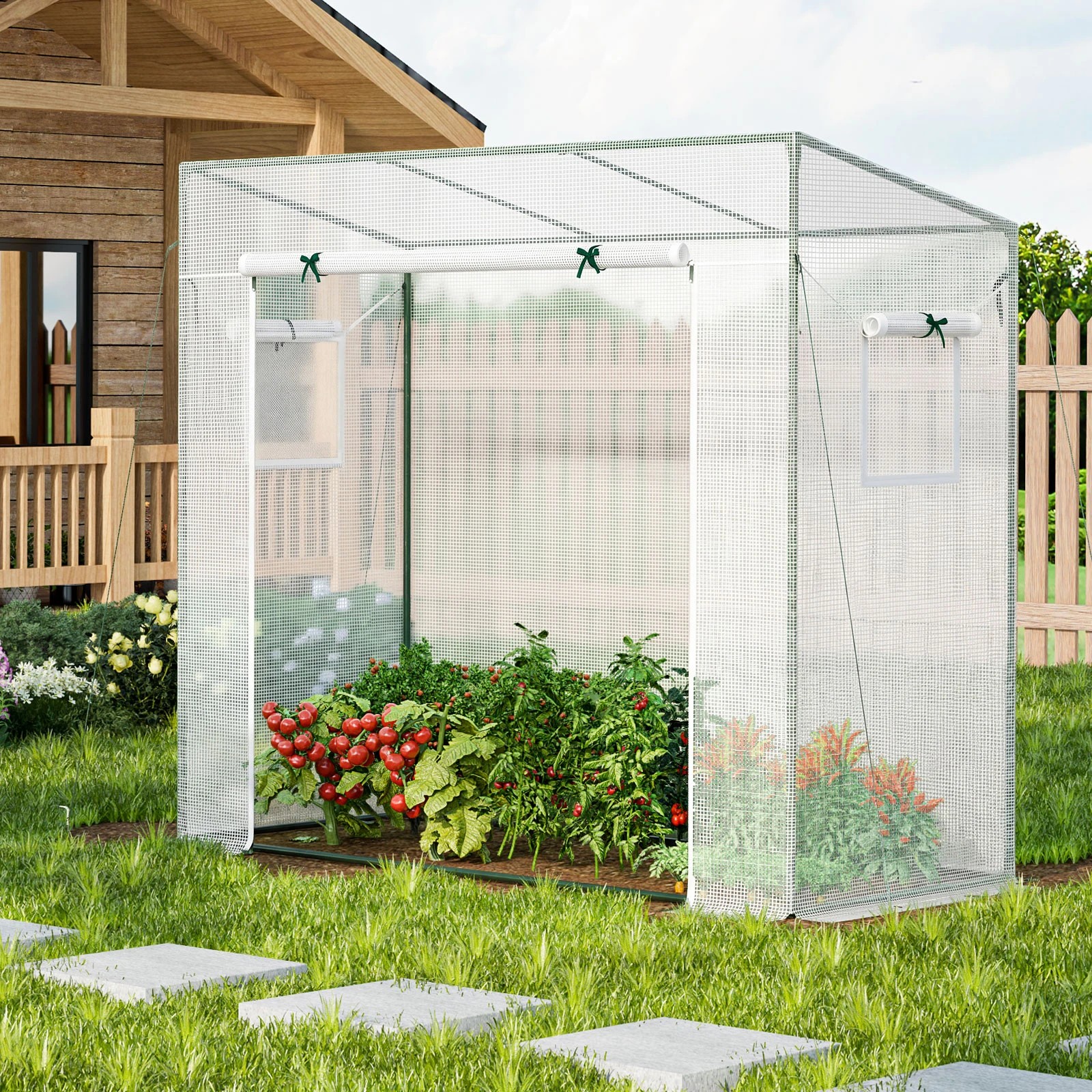 3 Costway Outdoor Portable Mini Greenhouse Garden Shed w/PE Cover Planter Box - White, 3 of 4