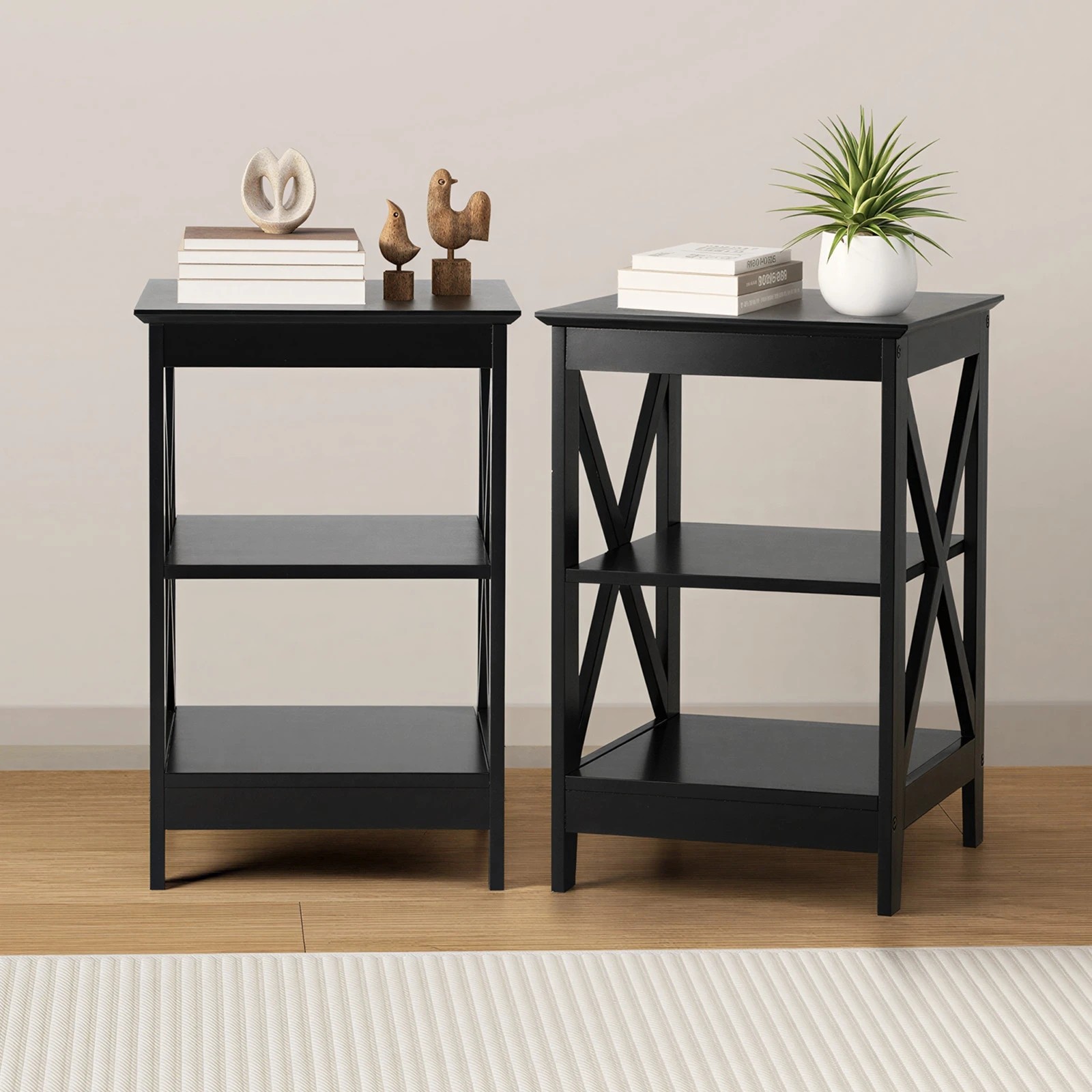 3 Oikiture 2x Side Table Coffee Bedside Sofa End Tables 3-tier Shelf - Black, 3 of 9