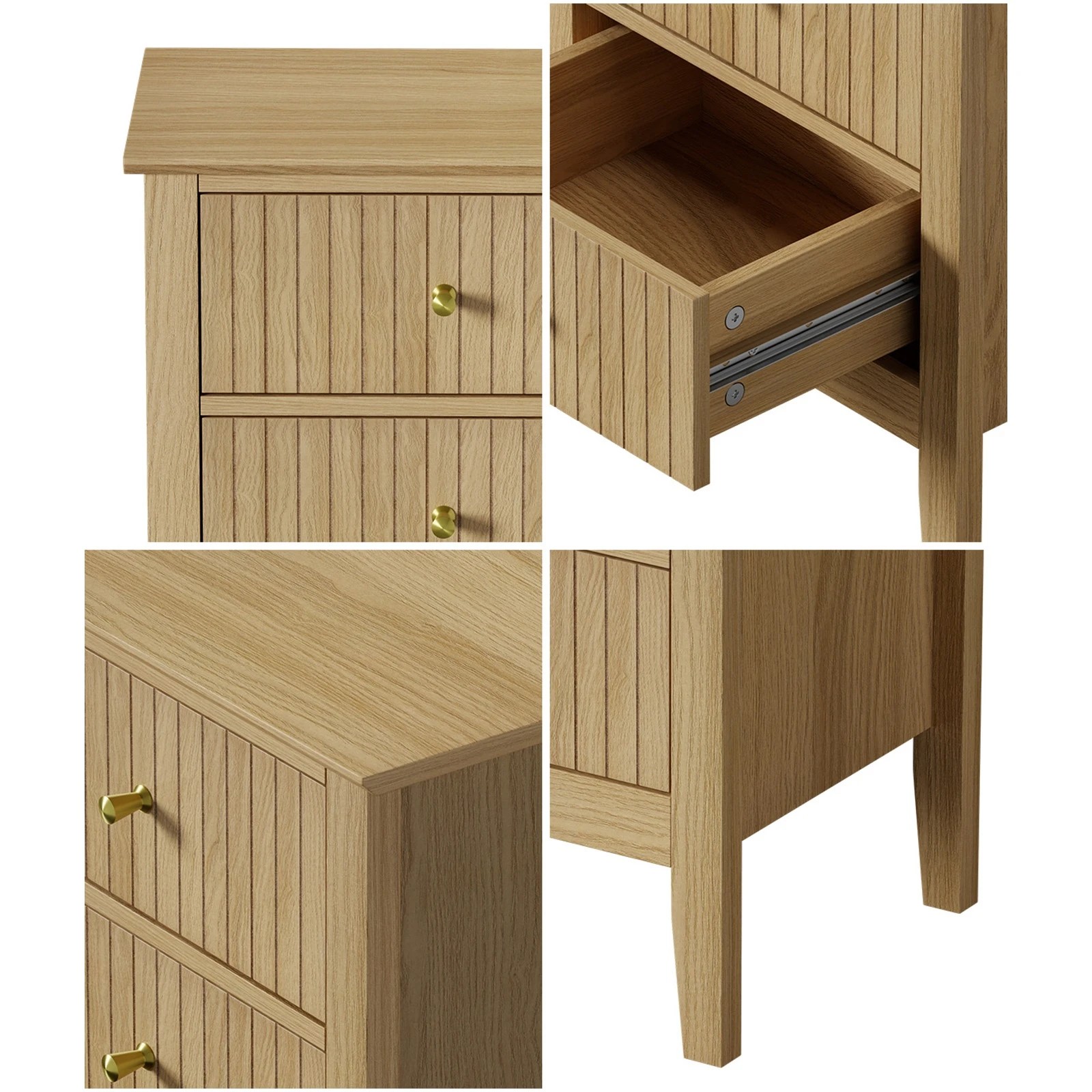 5 Oikiture 2pc Bedside Table 2 Drawers Nightstand Cabinet Gold Handle - Natural, 5 of 8