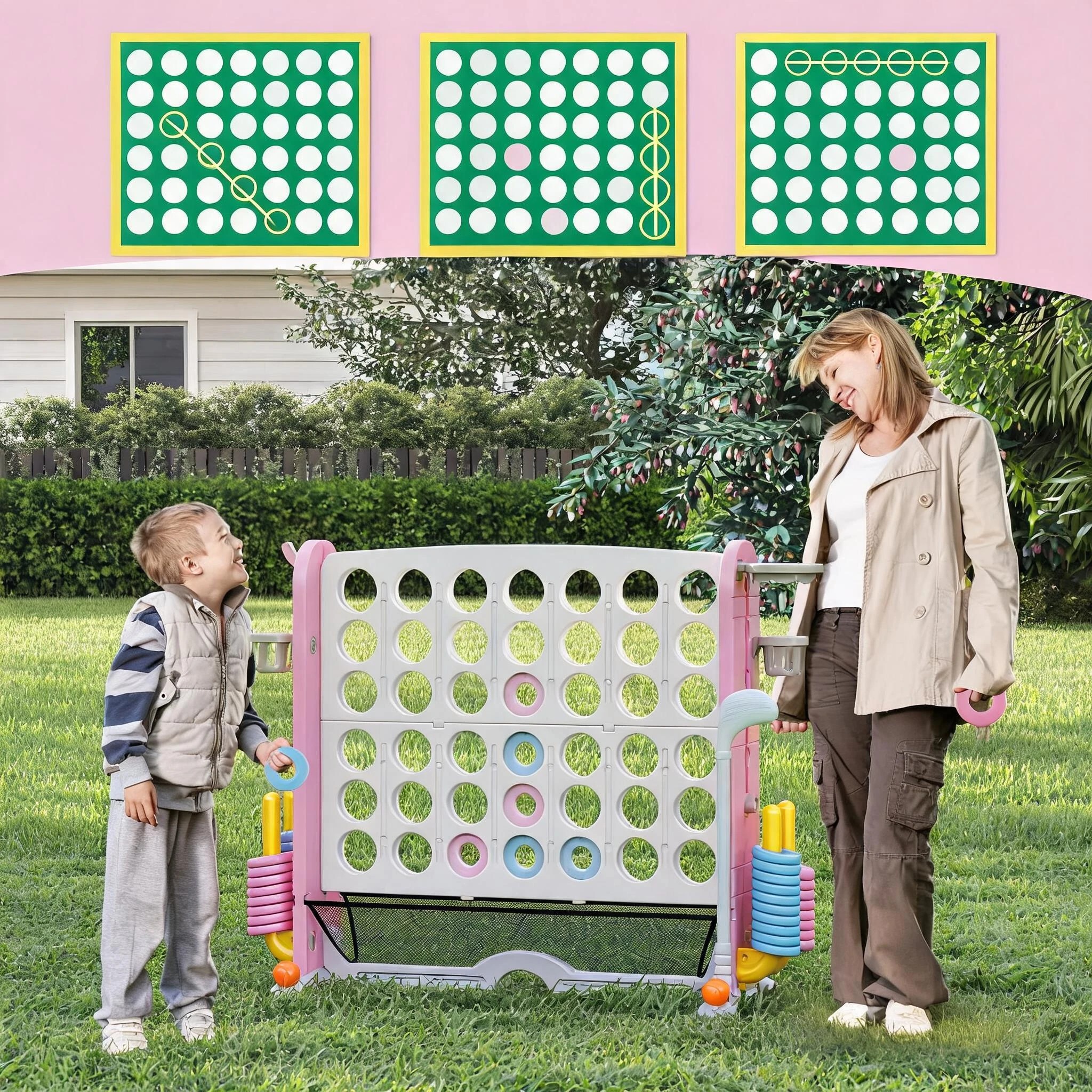 7 Costway Giant Connect 4 in a Row Game Set Adjustable Jumbo 4-to-Score - Pink, 7 of 8