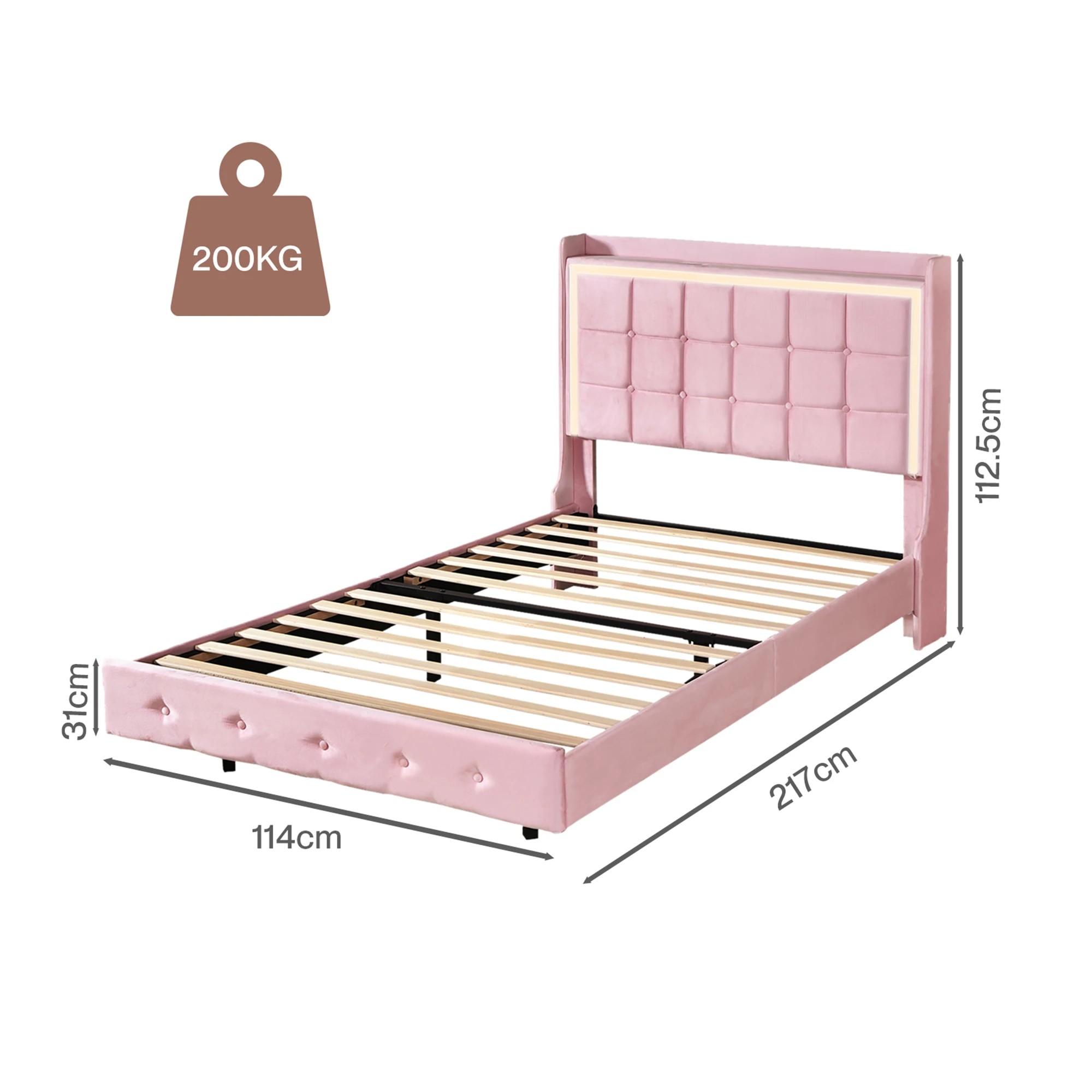 3 Levede King Single Floating Bed Frame With RGB LED Light Headboard USB Charge, 3 of 8
